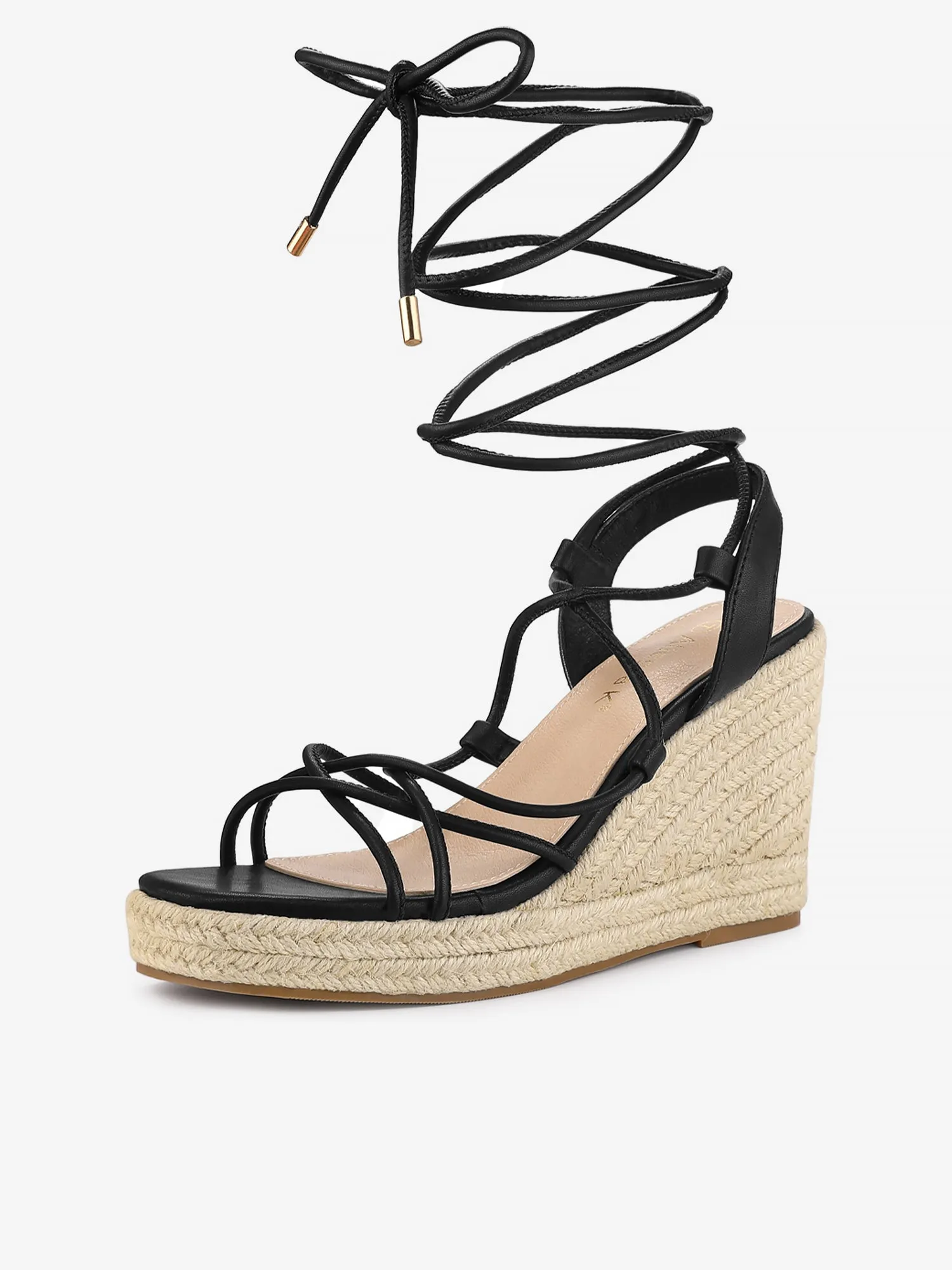 Women's Lace Up Platform Square Heel Espadrilles Wedge Sandals sold by Allegra K
