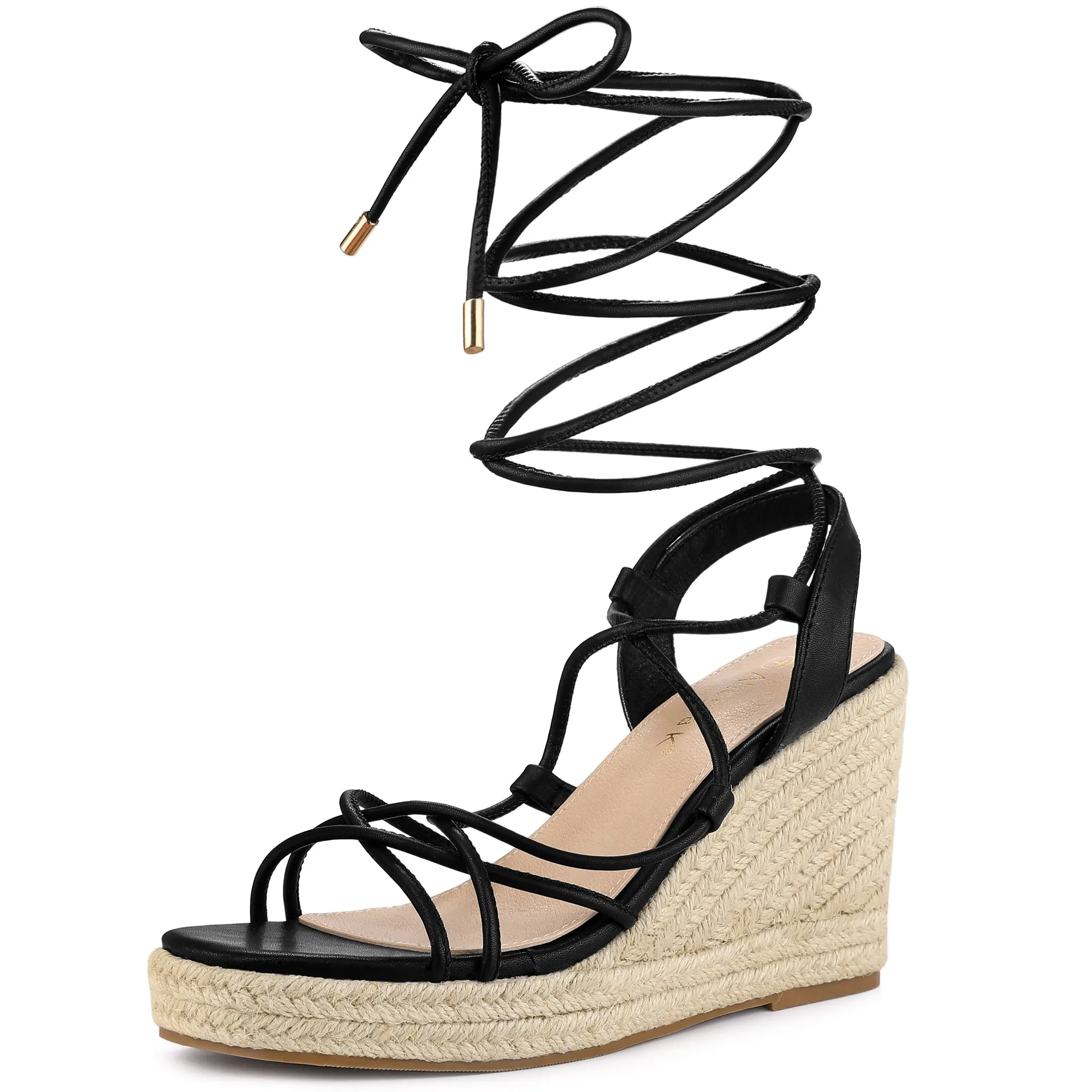 Women's Lace Up Platform Square Heel Espadrilles Wedge Sandals sold by Allegra K product image thumbnail 2