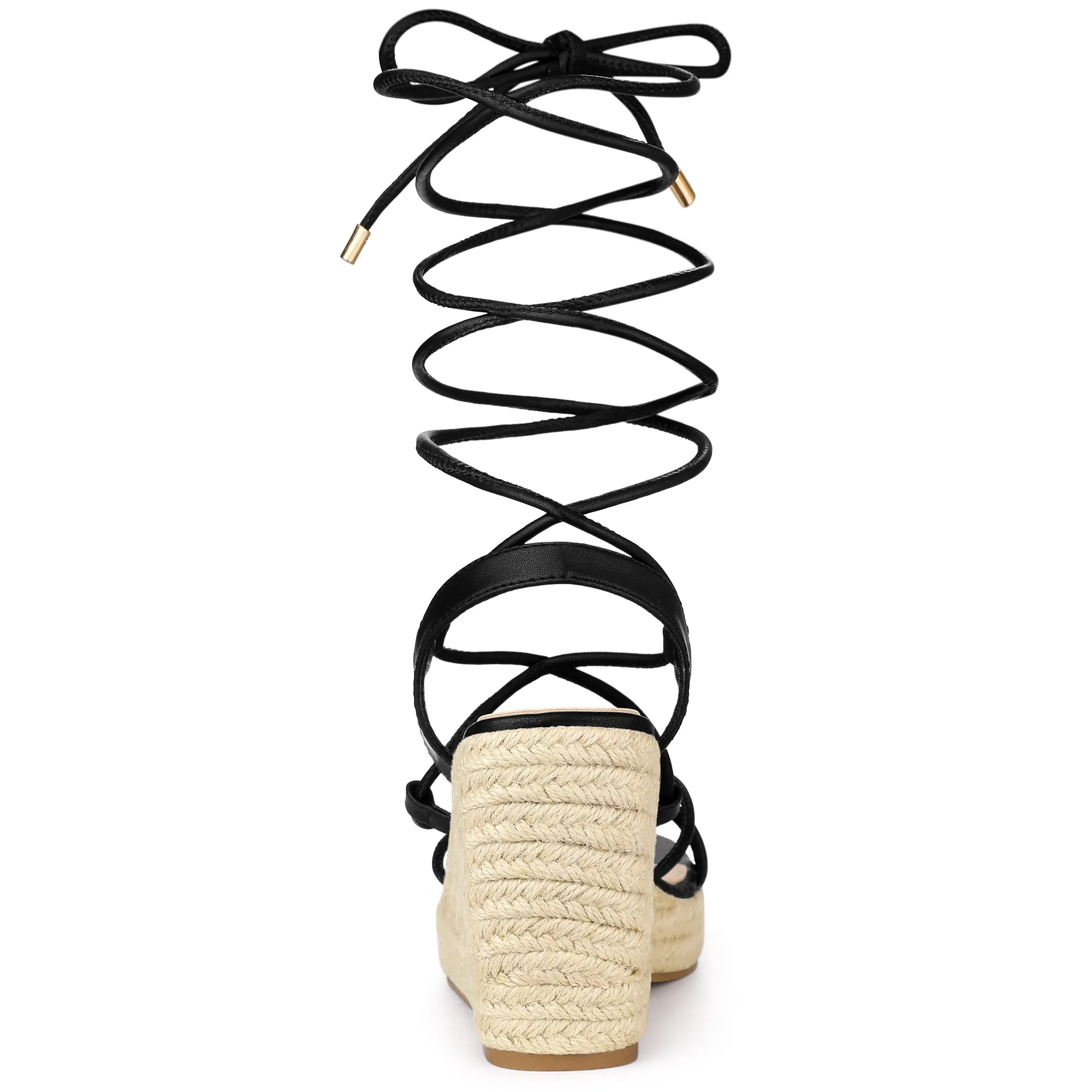 Women's Lace Up Platform Square Heel Espadrilles Wedge Sandals sold by Allegra K product image thumbnail 5