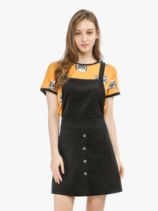 Corduroy Button Front A-Line Bib Overall Pinafore Dress sold by Allegra K