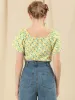 Summer Floral Tie Neck Ruffle Peasant Blouse Top sold by Allegra K