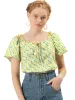 Summer Floral Tie Neck Ruffle Peasant Blouse Top sold by Allegra K