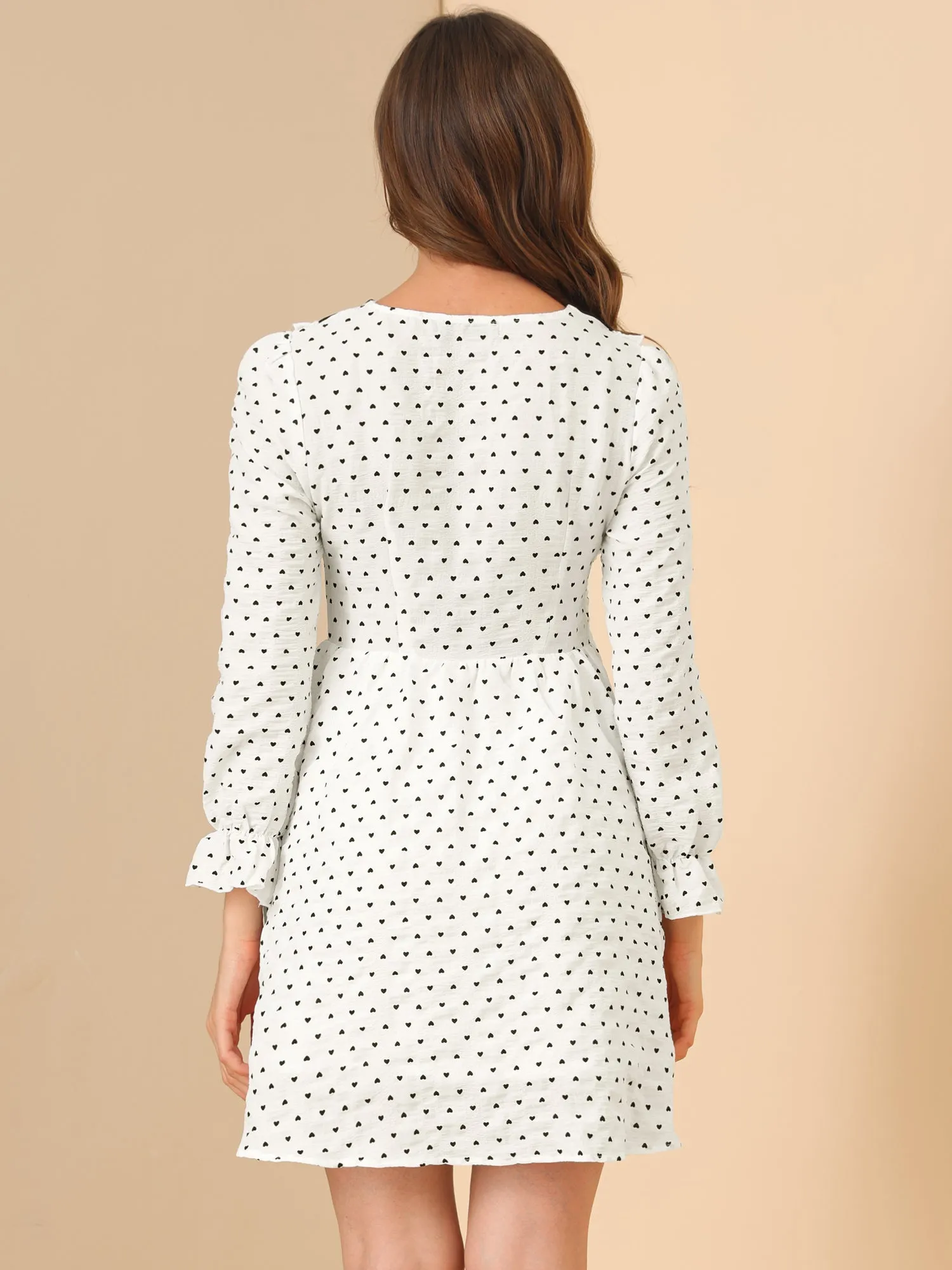 Heart Printed A-Line Contrast Collared Dress sold by Allegra K product image thumbnail 4