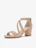Faux Suede Crisscross Ankle Strap Block Heel Sandals sold by Allegra K