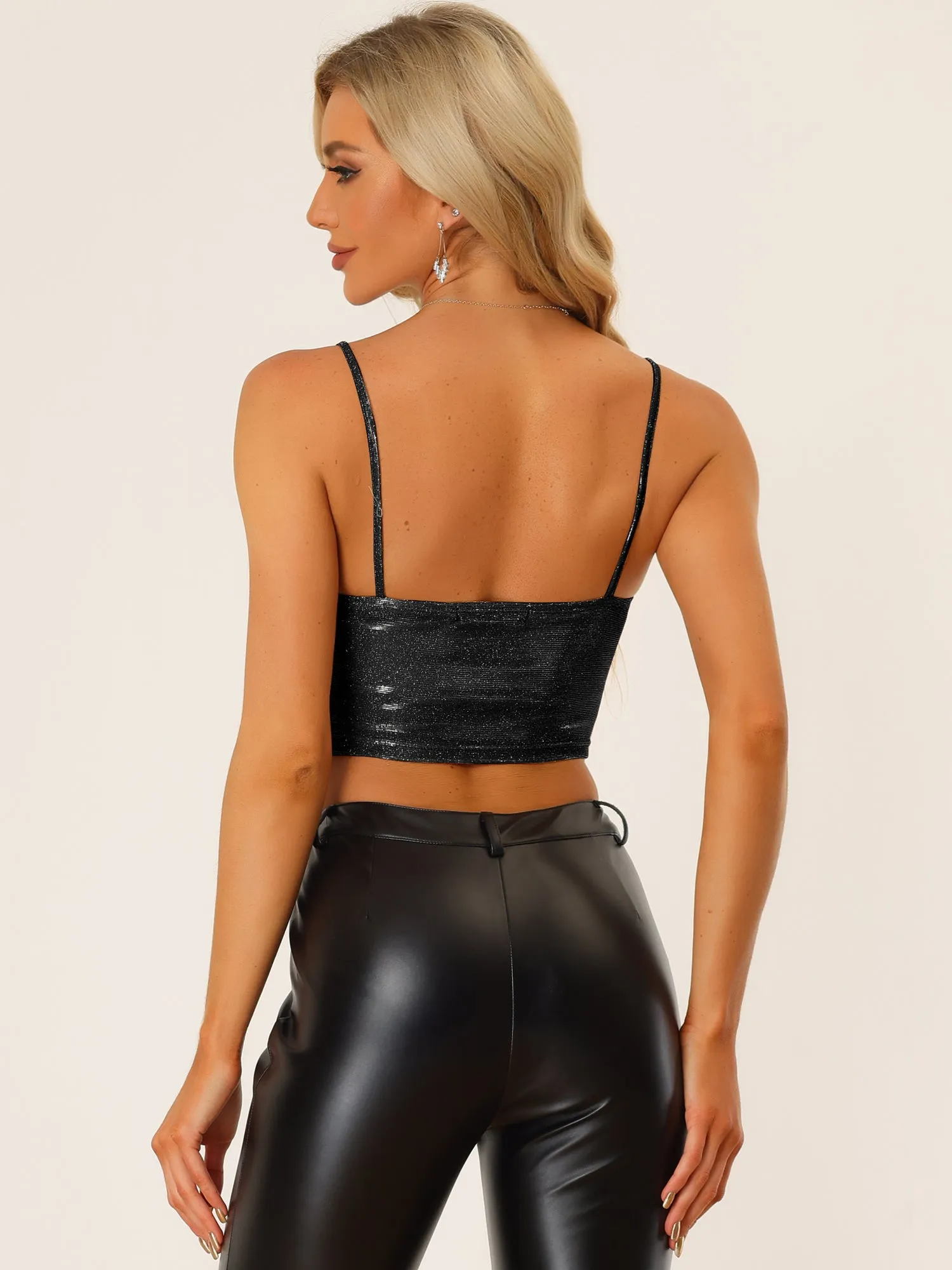 Glitter Strappy Crop Tank Tops Sparkle Deep V Sleeveless Tube Top sold by Allegra K product image thumbnail 3