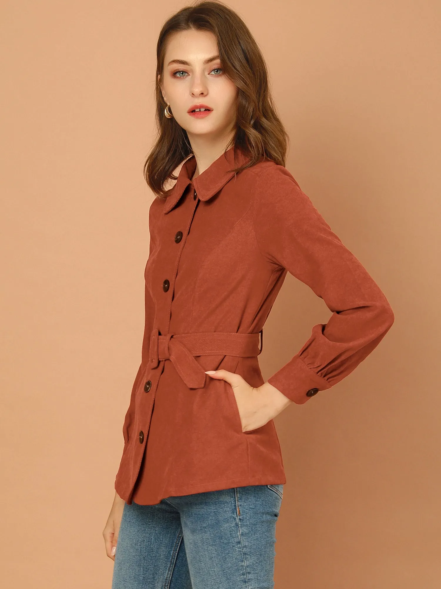 Coat with Belt Botton Down Collared Casual Retro Jacket sold by Allegra K product image thumbnail 2