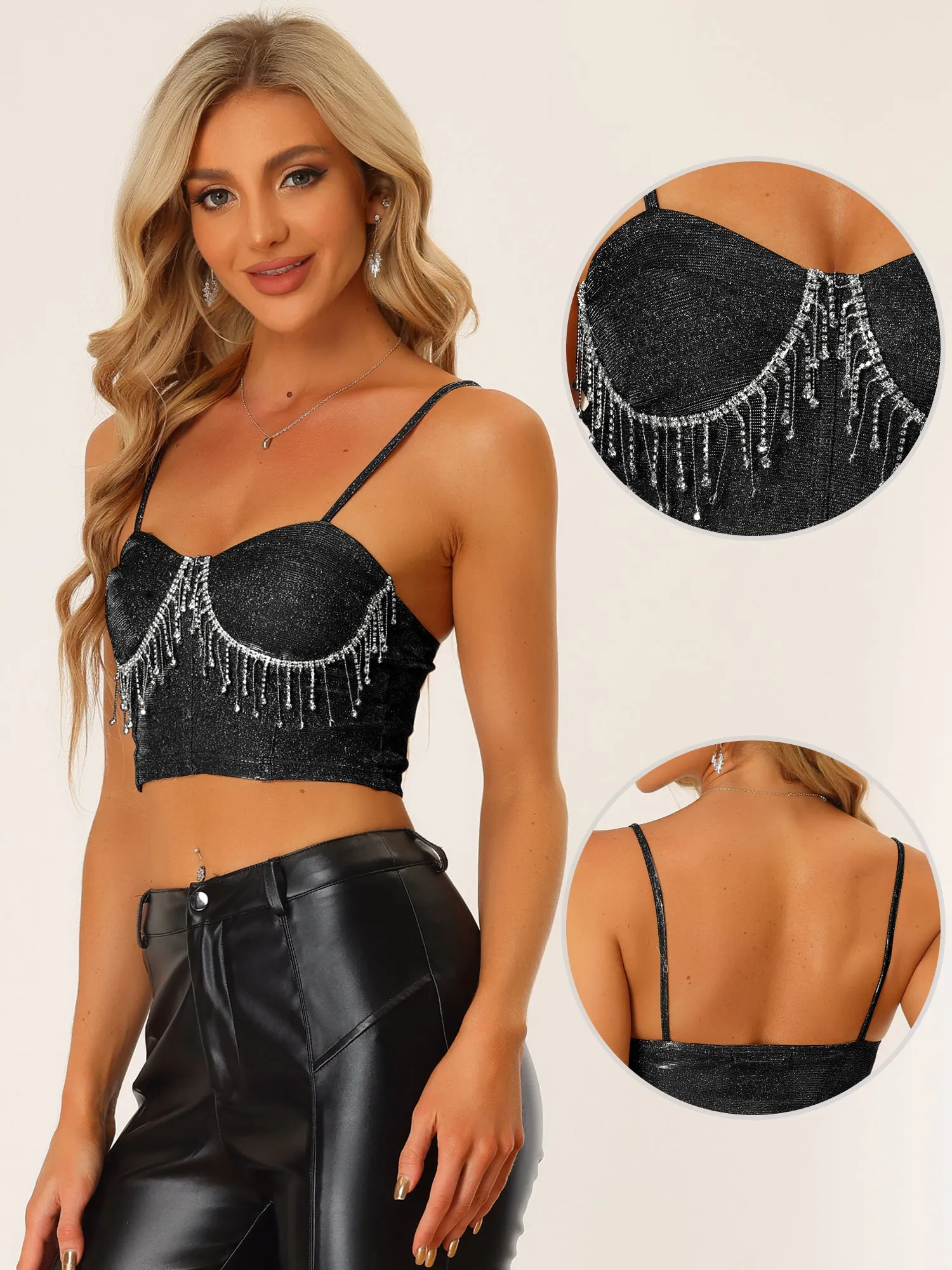 Glitter Strappy Crop Tank Tops Sparkle Deep V Sleeveless Tube Top sold by Allegra K product image thumbnail 2