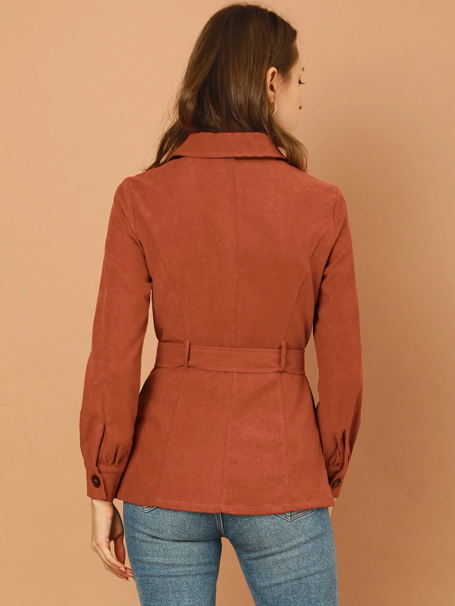 Coat with Belt Botton Down Collared Casual Retro Jacket sold by Allegra K product image thumbnail 3