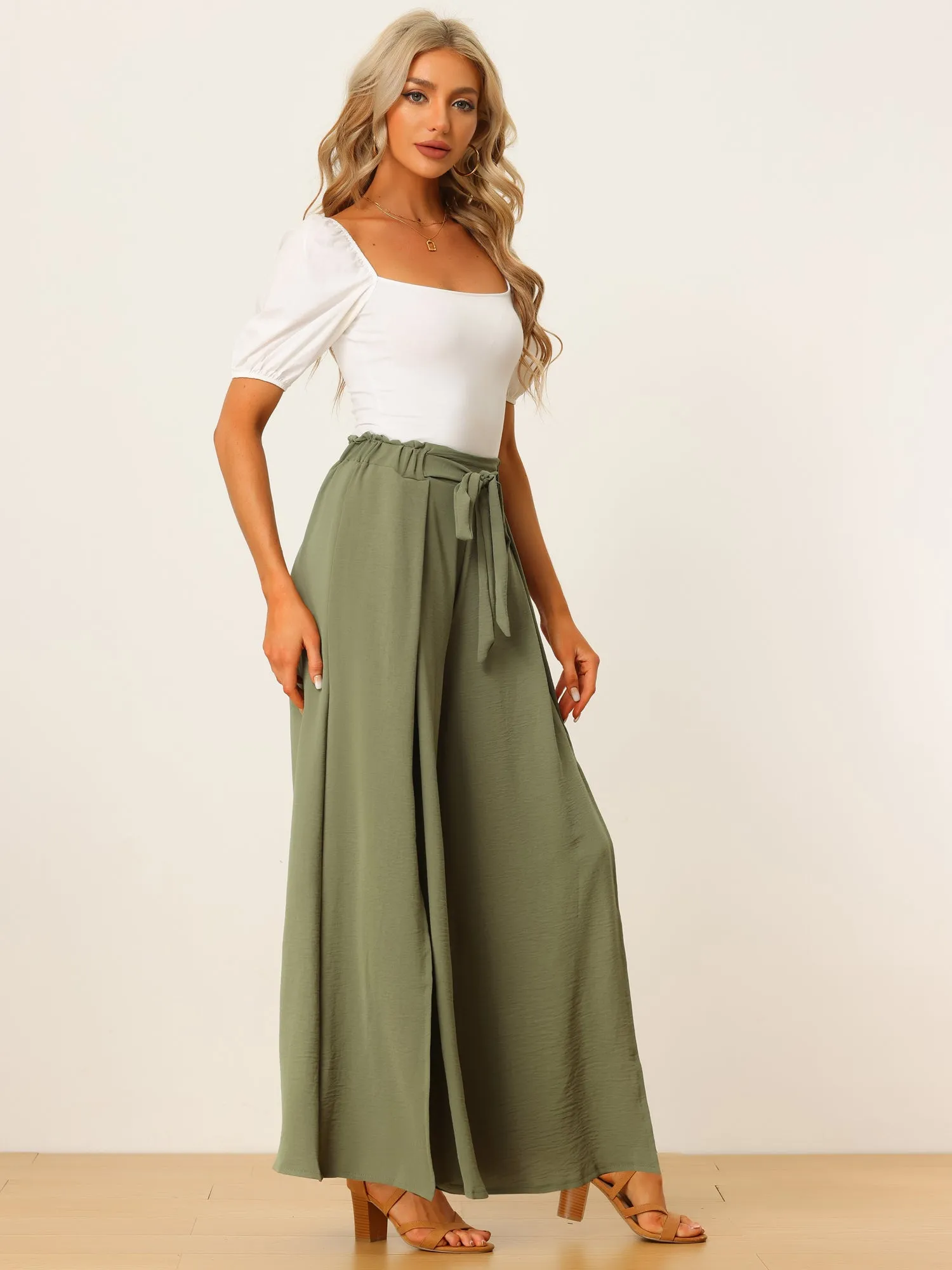 High Slit Hem High Waist Casual Wide Leg Long Palazzo Pants sold by Allegra K product image thumbnail 2