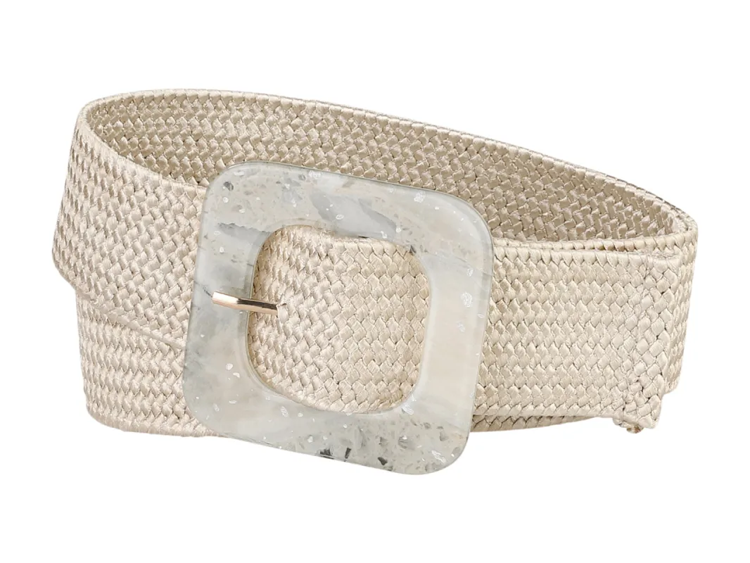 Stretchy Wide Braided Square Buckle Adjustable Waist Belt sold by Allegra K