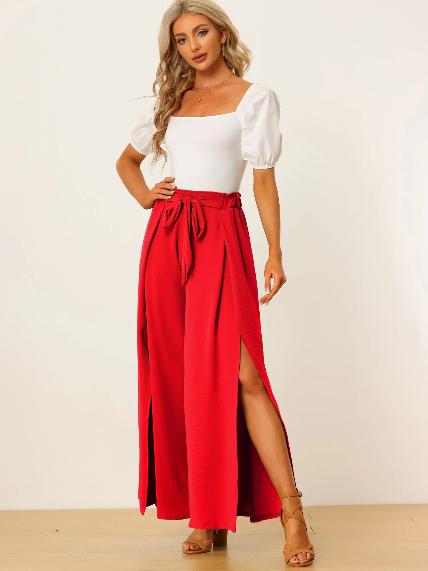 High Slit Hem High Waist Casual Wide Leg Long Palazzo Pants sold by Allegra K product image thumbnail 5