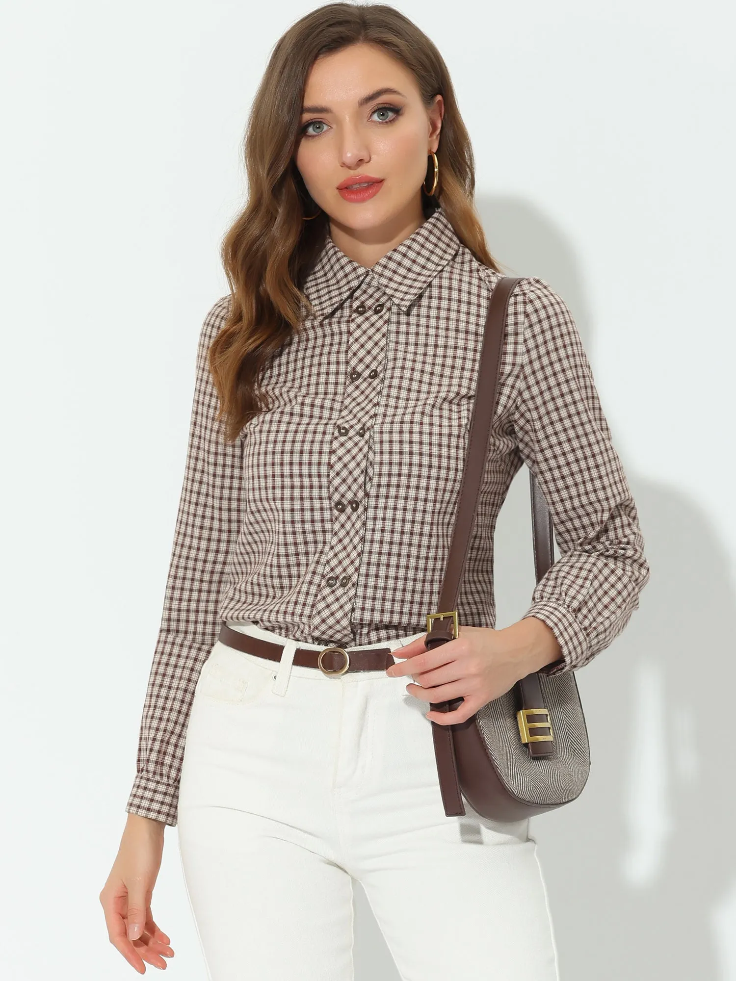 Plaid Button Down Shirt Long Sleeve Blouse Top sold by Allegra K