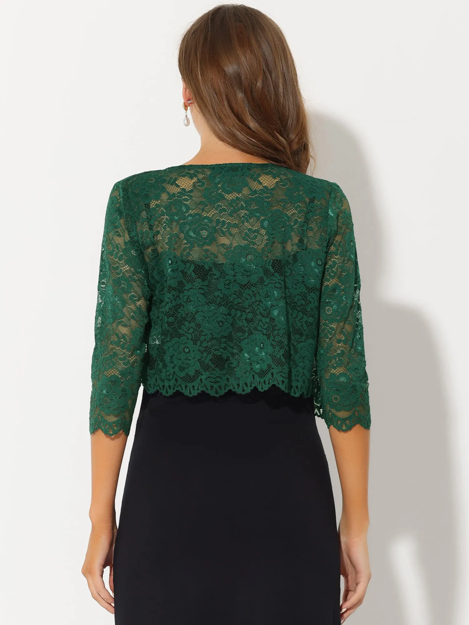 Allegra K Elegant Sheer Floral Lace Cropped Bolero Shrug sold by Allegra K product image thumbnail 3