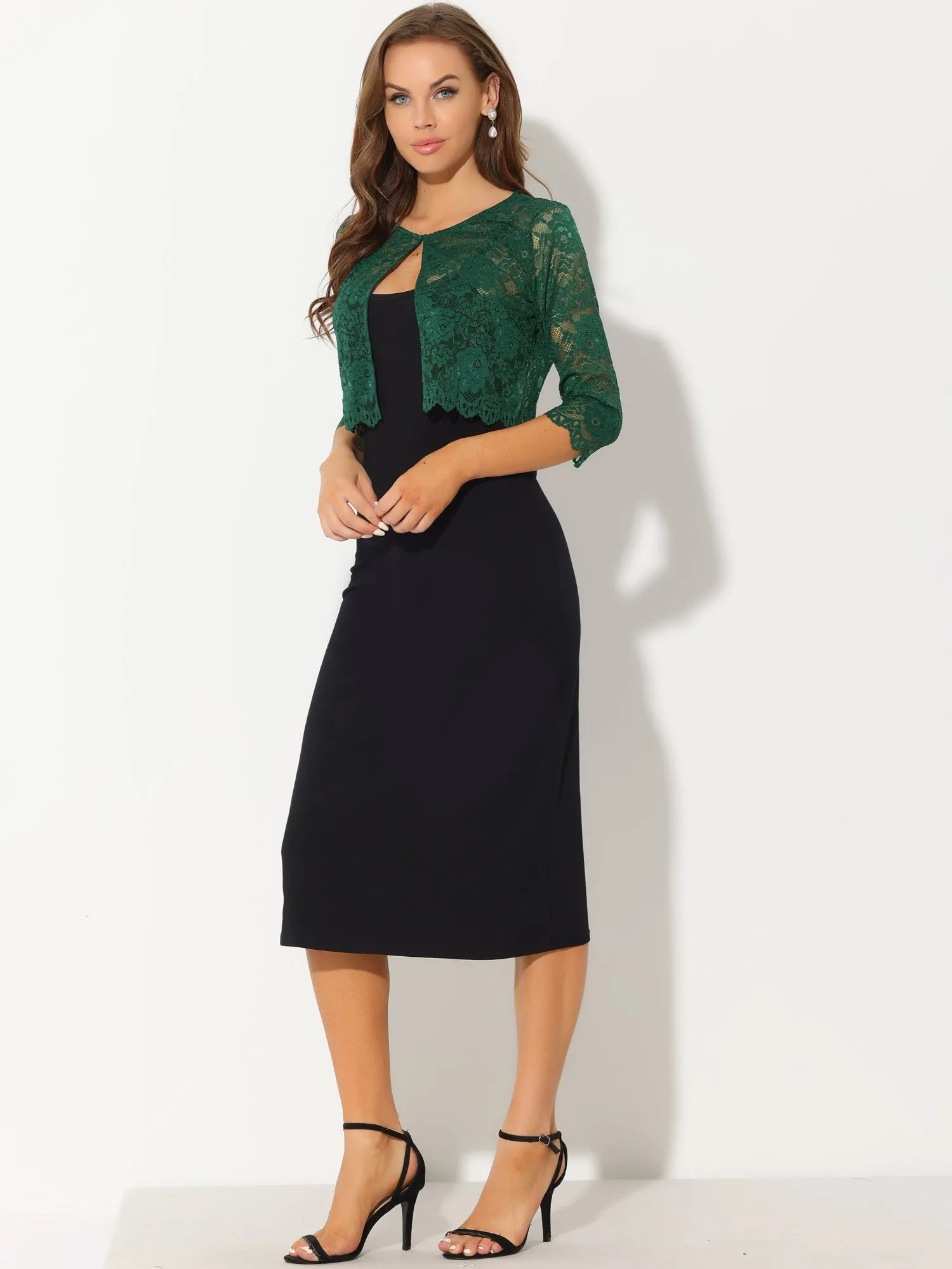 Allegra K Elegant Sheer Floral Lace Cropped Bolero Shrug sold by Allegra K product image thumbnail 2