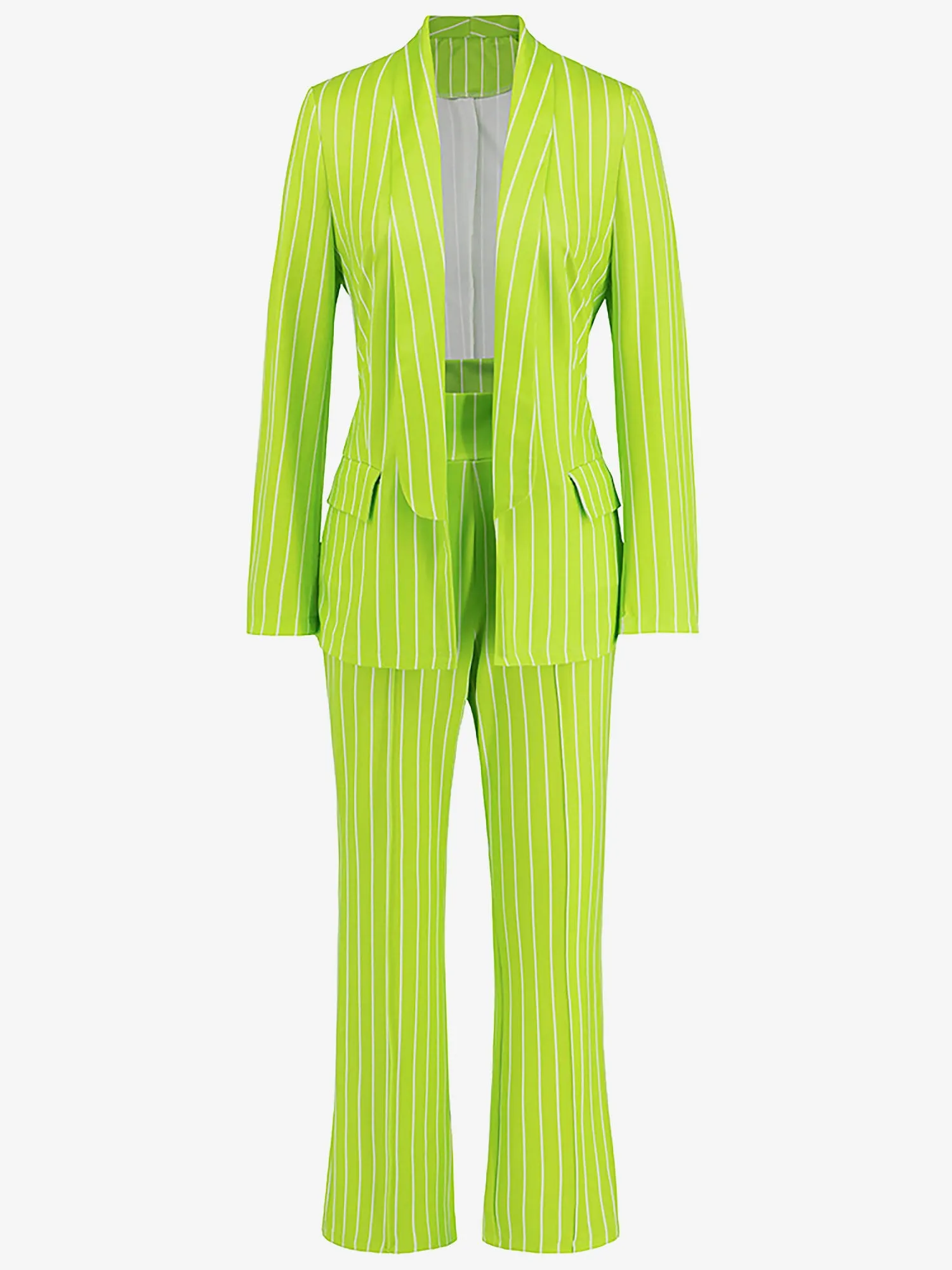 2 Pieces Shawl Collar Striped Long Sleeve Blazer & Straight Leg Pants Suit Sets sold by Allegra K product image thumbnail 4