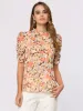 Ruffle Mock Neck Puff Half Sleeve Chiffon Floral Tops sold by Allegra K