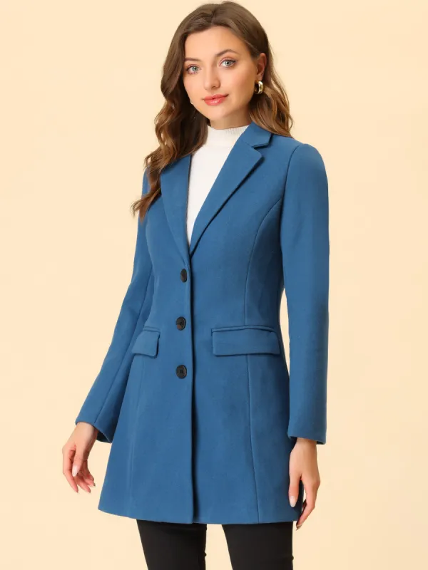 Notched Lapel Single Breasted Outwear Winter Long Sleeve Coat sold by Allegra K