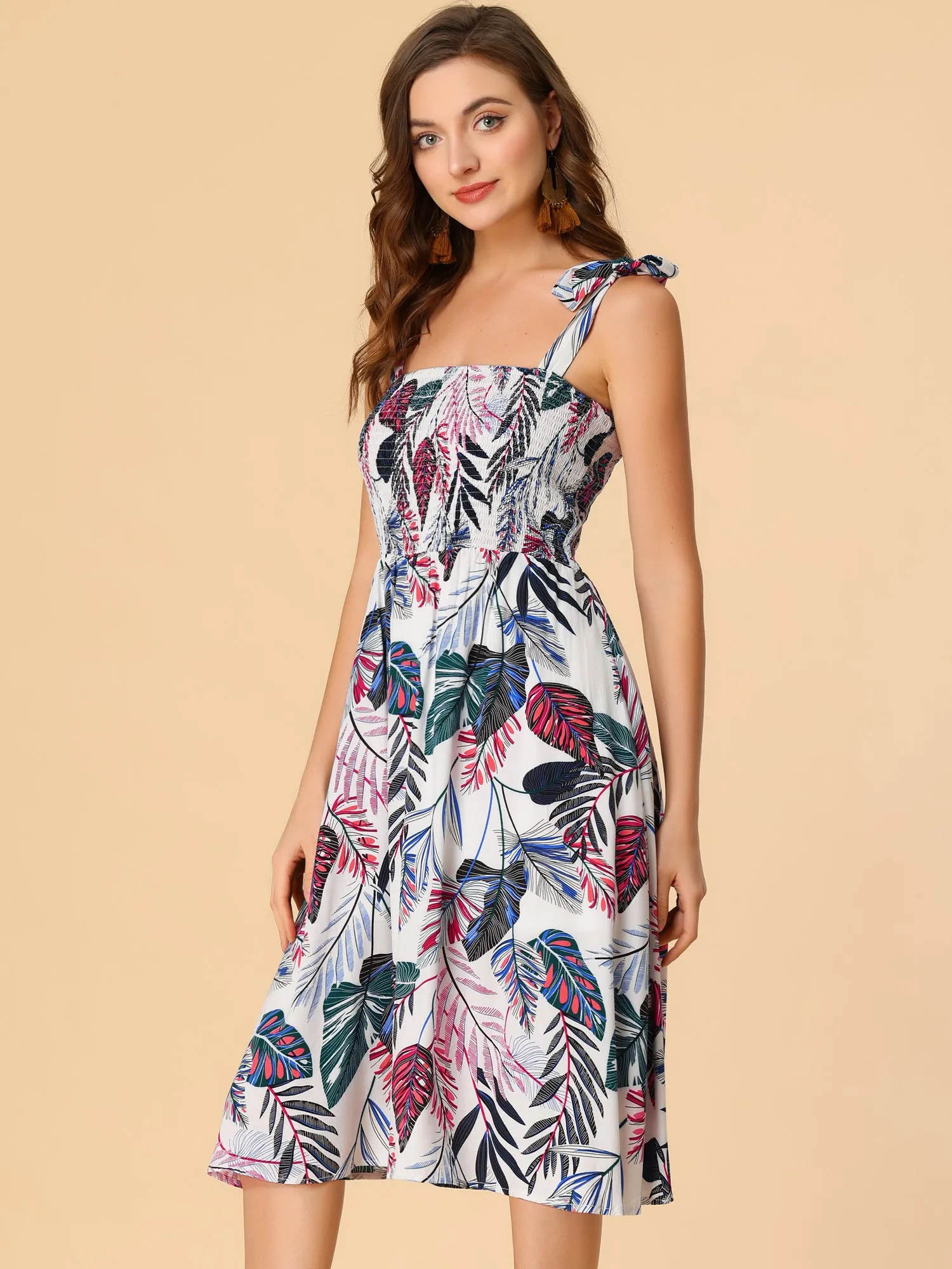 Smocked Print Adjustable Spaghetti Strap Summer Dress Sundress sold by Allegra K product image thumbnail 4