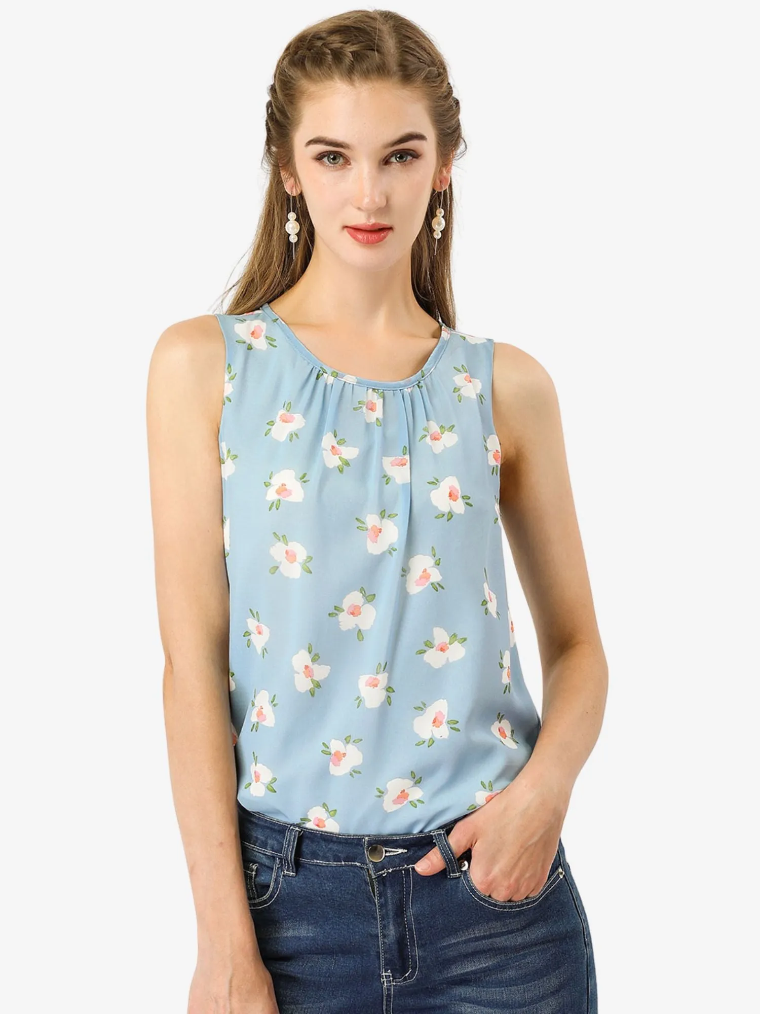 Floral Sleeveless Chiffon Blouse Lined Tank Summer Tank Top sold by Allegra K