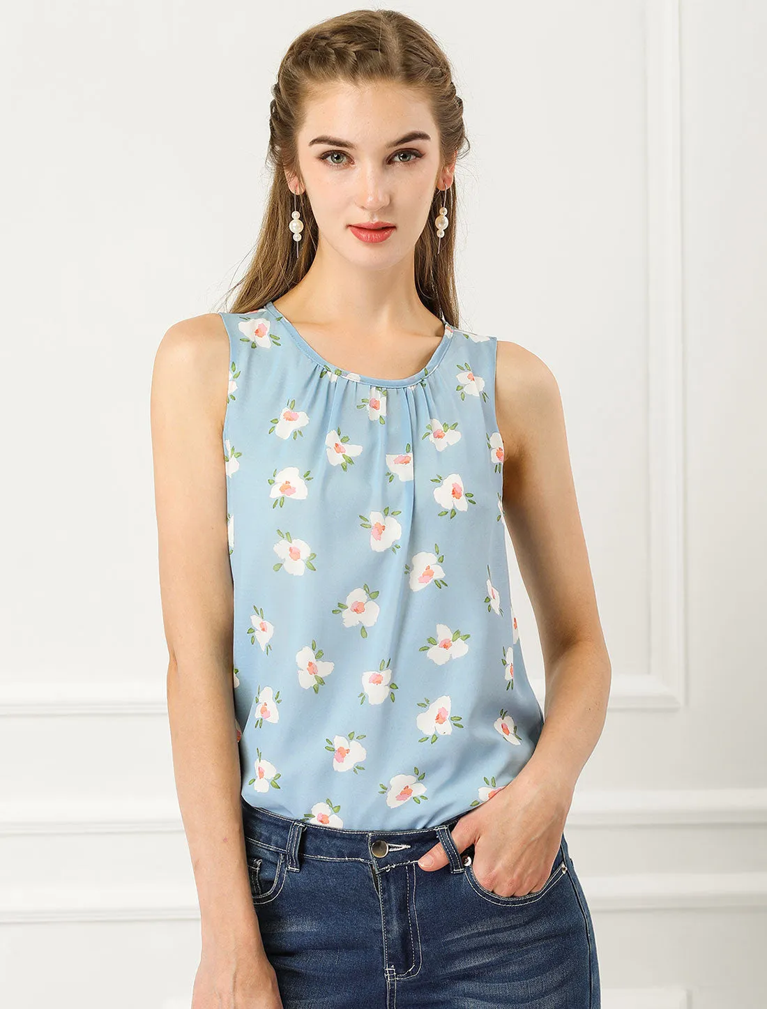 Floral Sleeveless Chiffon Blouse Lined Tank Summer Tank Top sold by Allegra K product image thumbnail 2