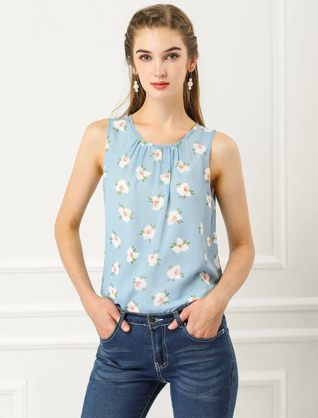 Floral Sleeveless Chiffon Blouse Lined Tank Summer Tank Top sold by Allegra K product image thumbnail 3