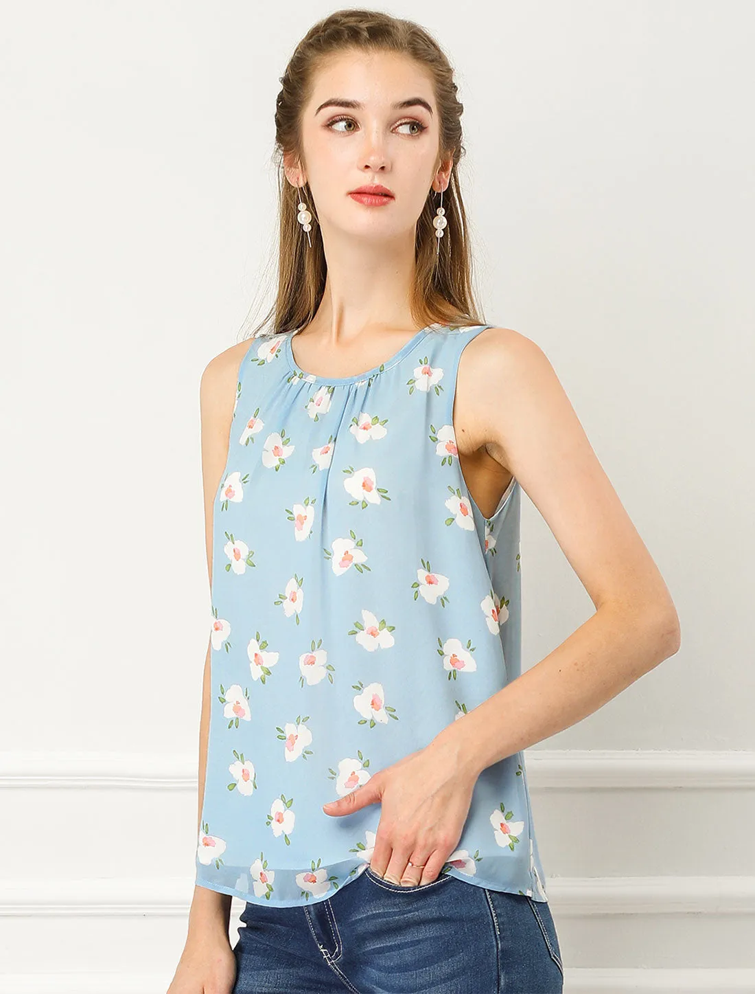 Floral Sleeveless Chiffon Blouse Lined Tank Summer Tank Top sold by Allegra K product image thumbnail 4