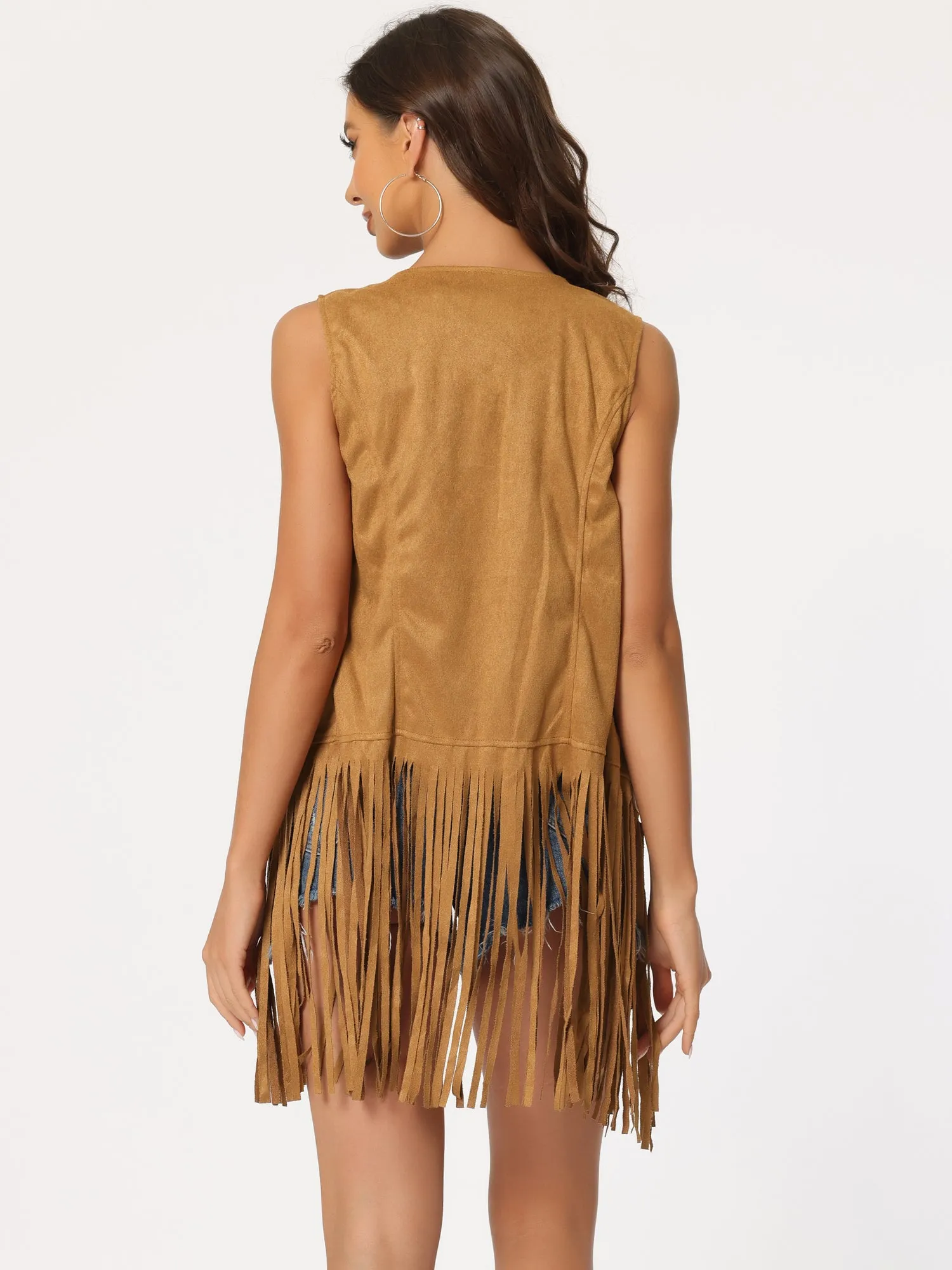 Faux Suede Tassel Casual Sleeveless Open Front Vest sold by Allegra K product image thumbnail 3