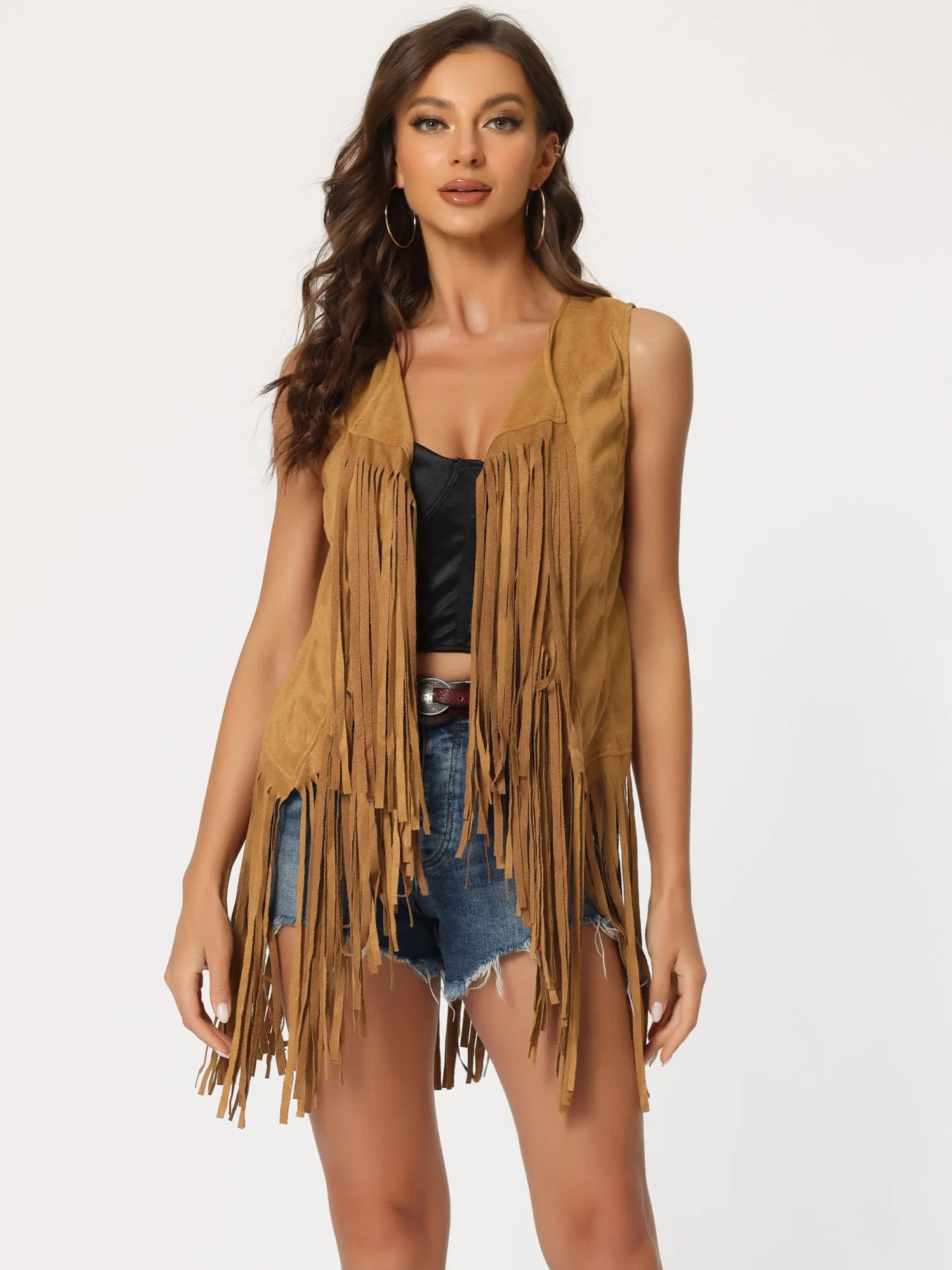 Faux Suede Tassel Casual Sleeveless Open Front Vest sold by Allegra K product image thumbnail 2