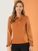 Elegant Ruffle Tie Neck Long Sleeve Work Office Satin Blouse Top sold by Allegra K