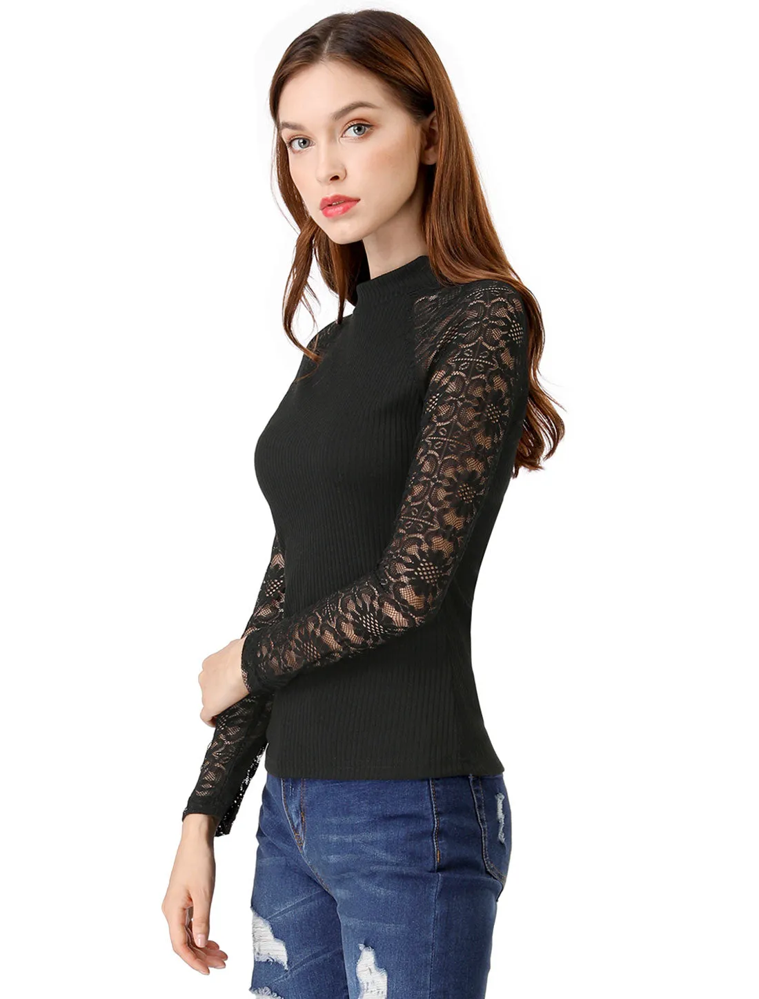 Lace Long Sleeve Fitted T-Shirt Casual Blouse Tops sold by Allegra K product image thumbnail 4
