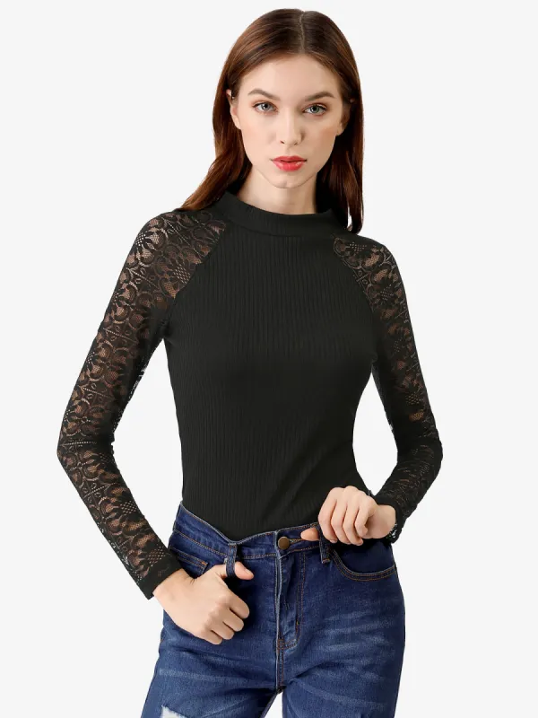 Lace Long Sleeve Fitted T-Shirt Casual Blouse Tops sold by Allegra K