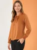 Elegant Ruffle Tie Neck Long Sleeve Work Office Satin Blouse Top sold by Allegra K