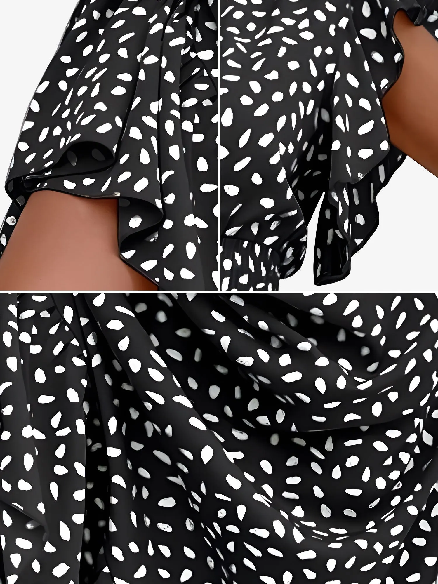 Dots Print Ruffled Cap Sleeves Smocked Waist Maxi Dress sold by Allegra K product image thumbnail 5