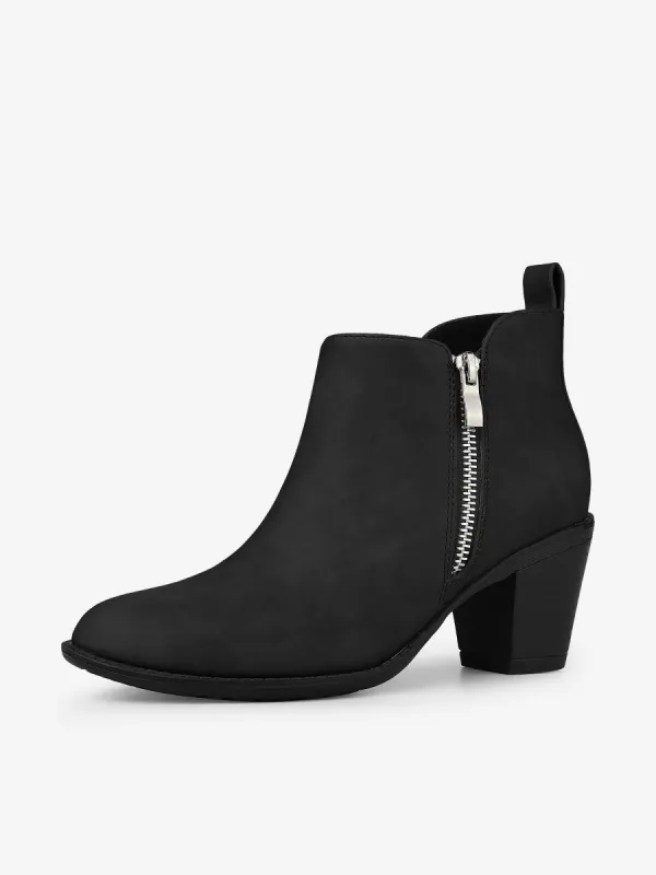 Low Chunky Heel Zipper Western Ankle Booties sold by Allegra K