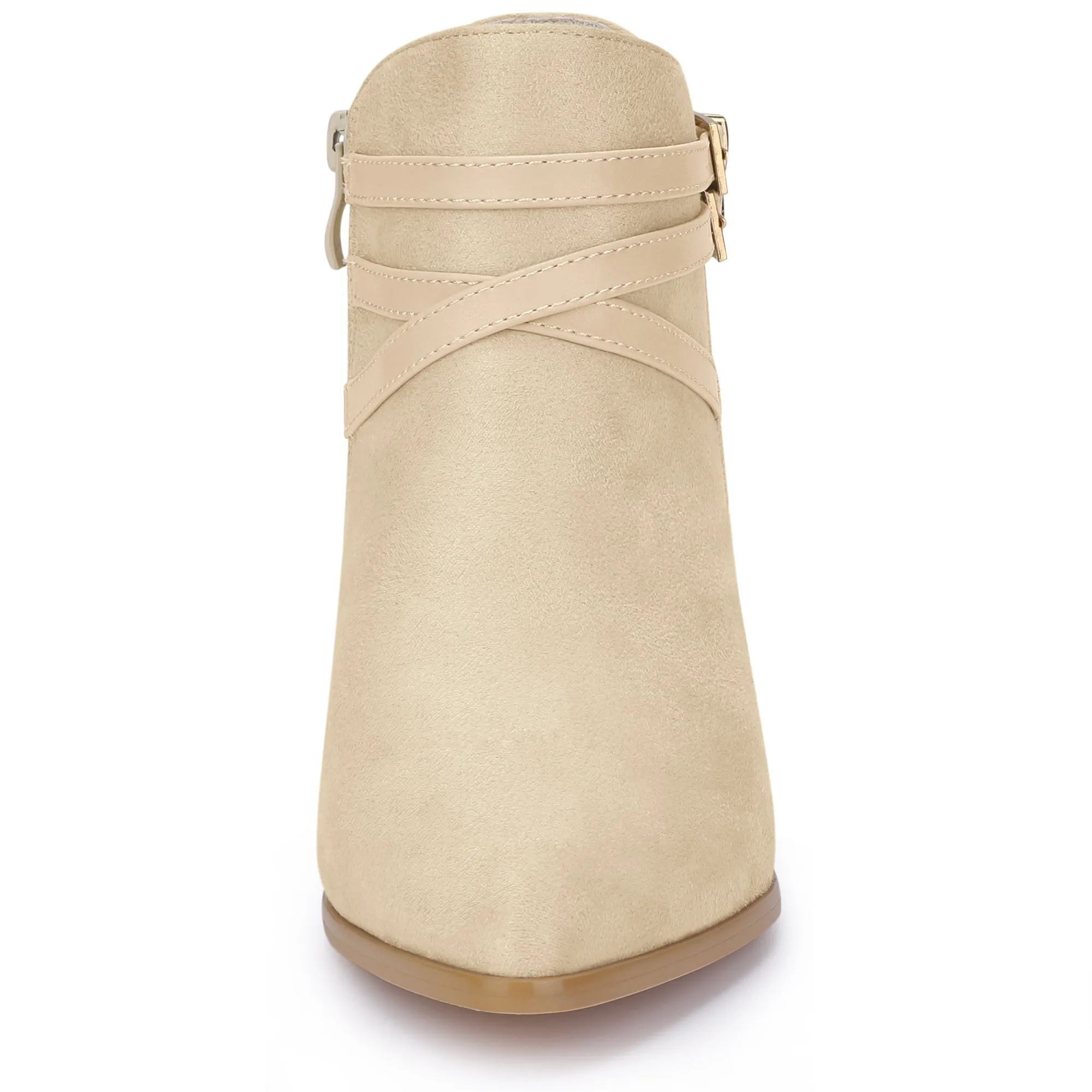 Women's Round Toe Buckle Decor Cross Strap Block Heels Ankle Boots sold by Allegra K product image thumbnail 2