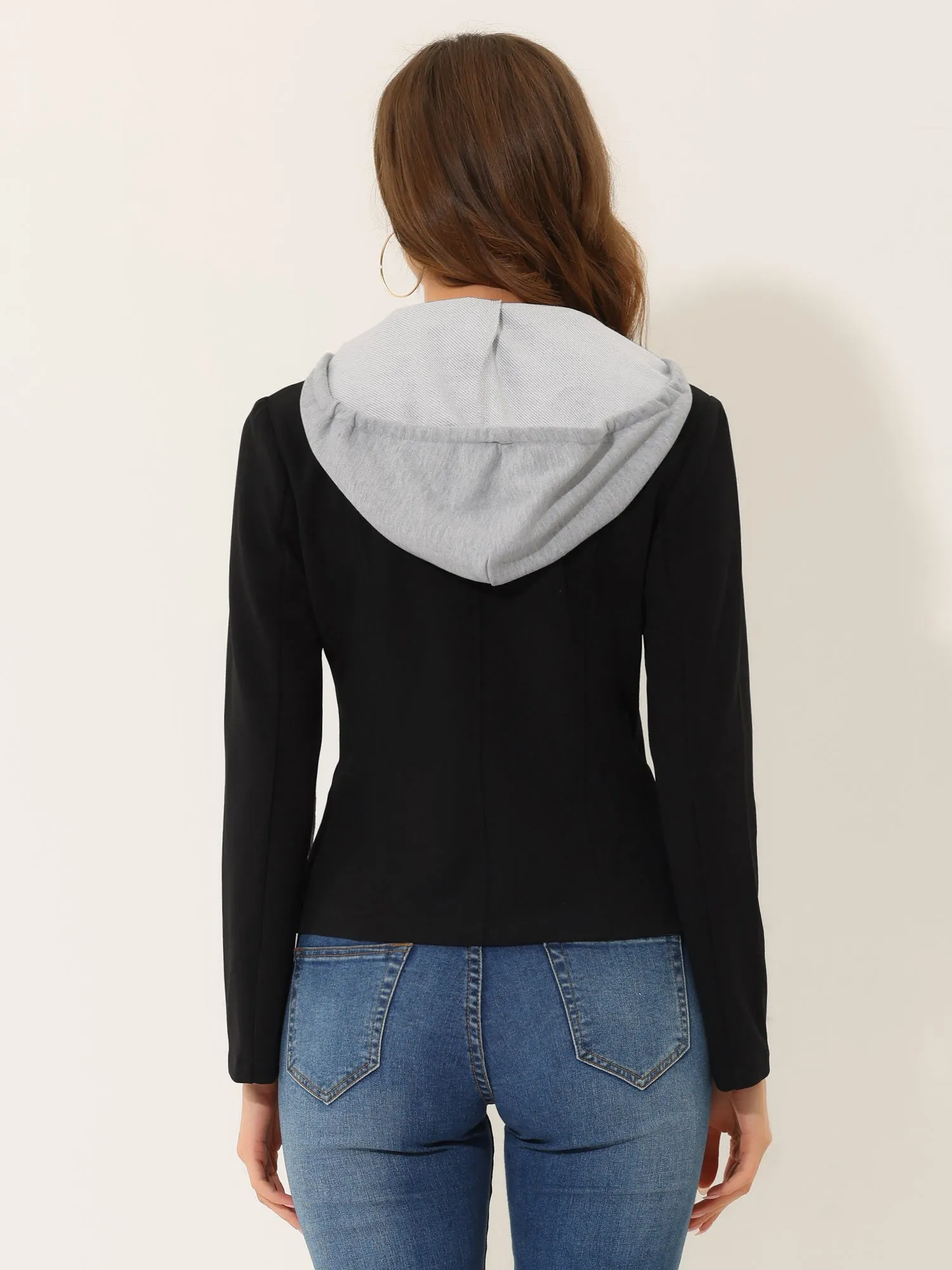 Casual Lightweight Detachable Hoodie Zip Up Front Biker Jacket sold by Allegra K product image thumbnail 2