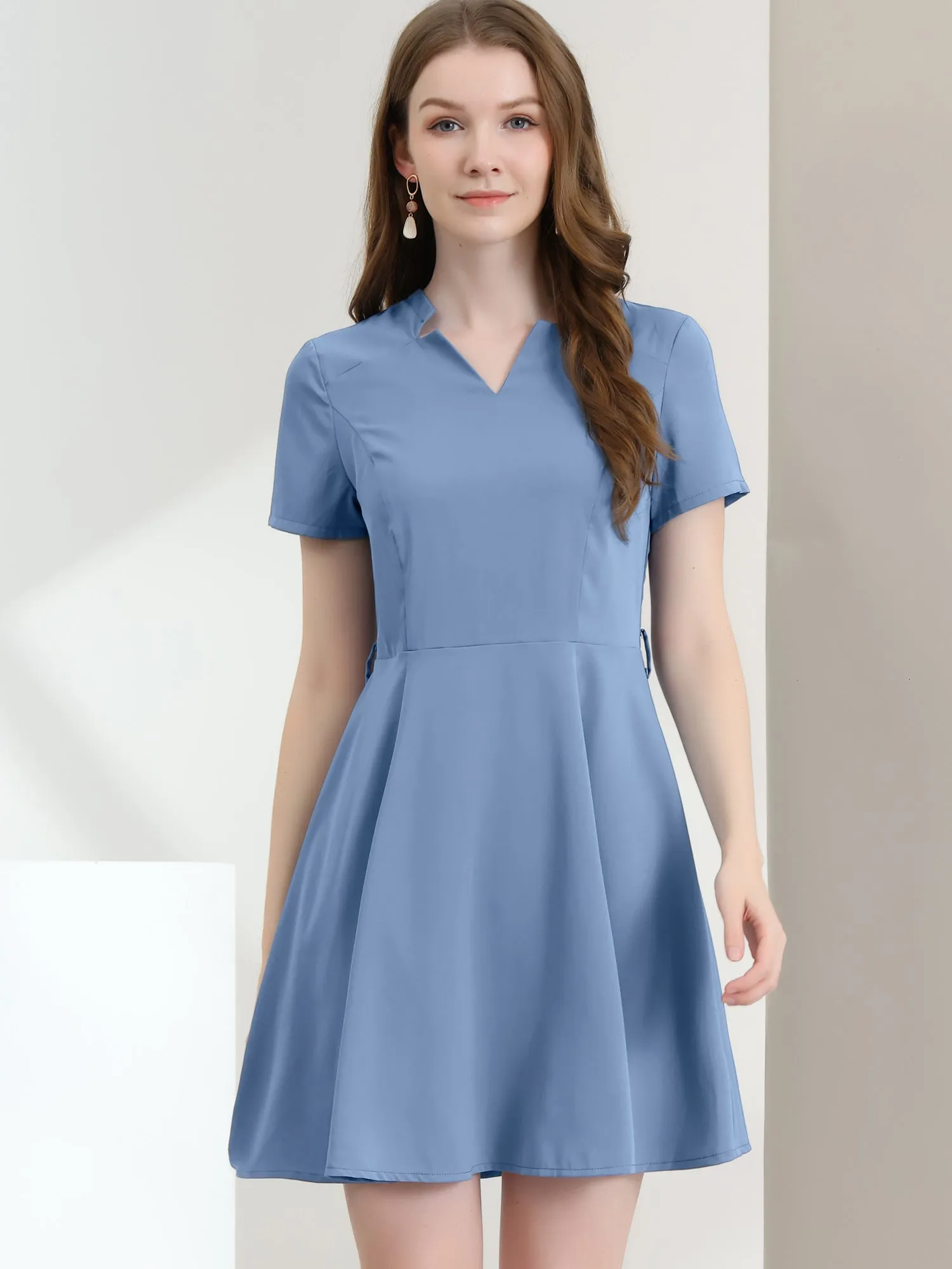 V Neck Short Sleeve A-Line Belted Elegant Work Dress sold by Allegra K product image thumbnail 4