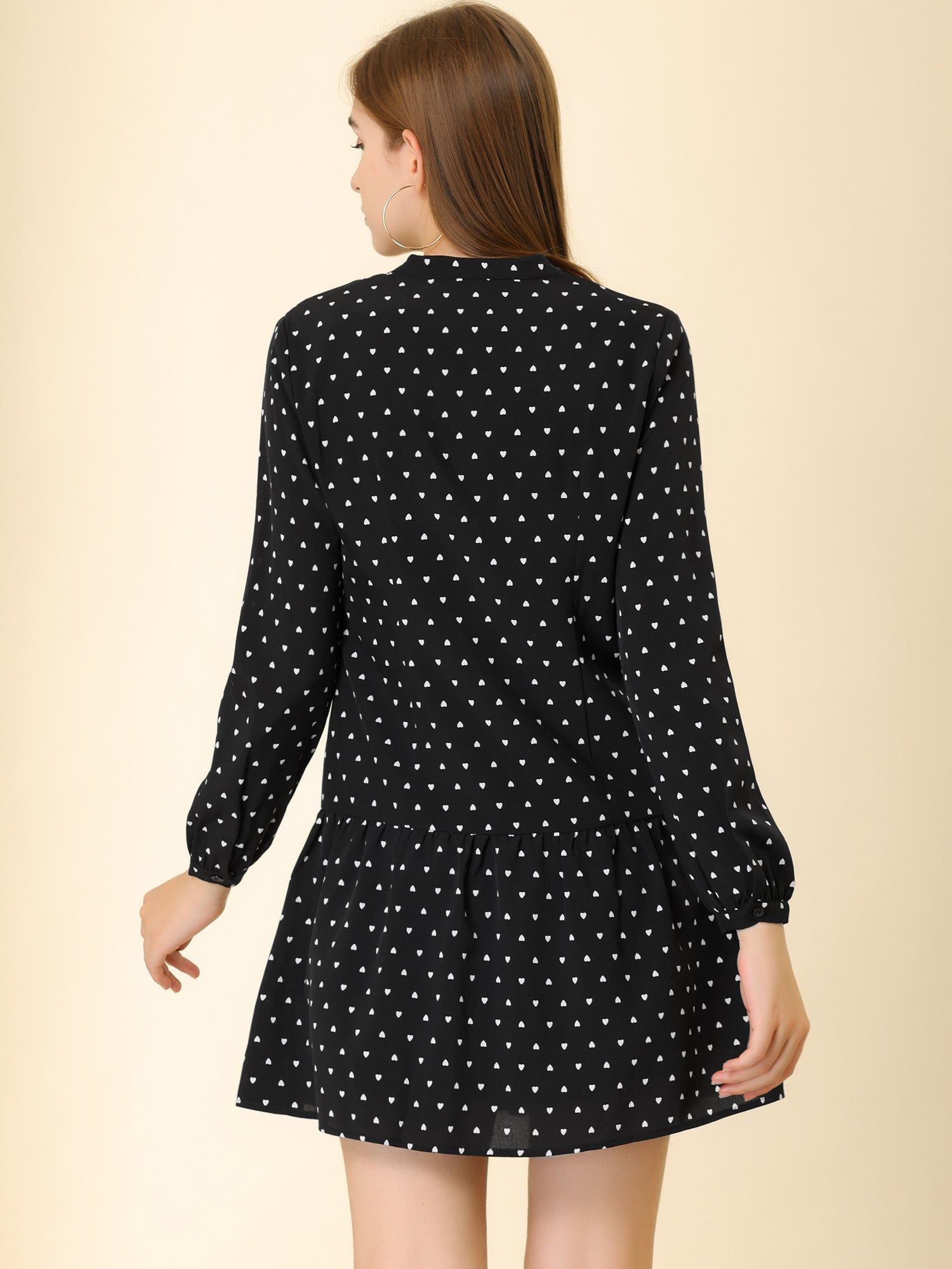 Heart Printed V Neck Babydoll Long Sleeve Tunic Flowy Mini Dress sold by Allegra K product image thumbnail 5