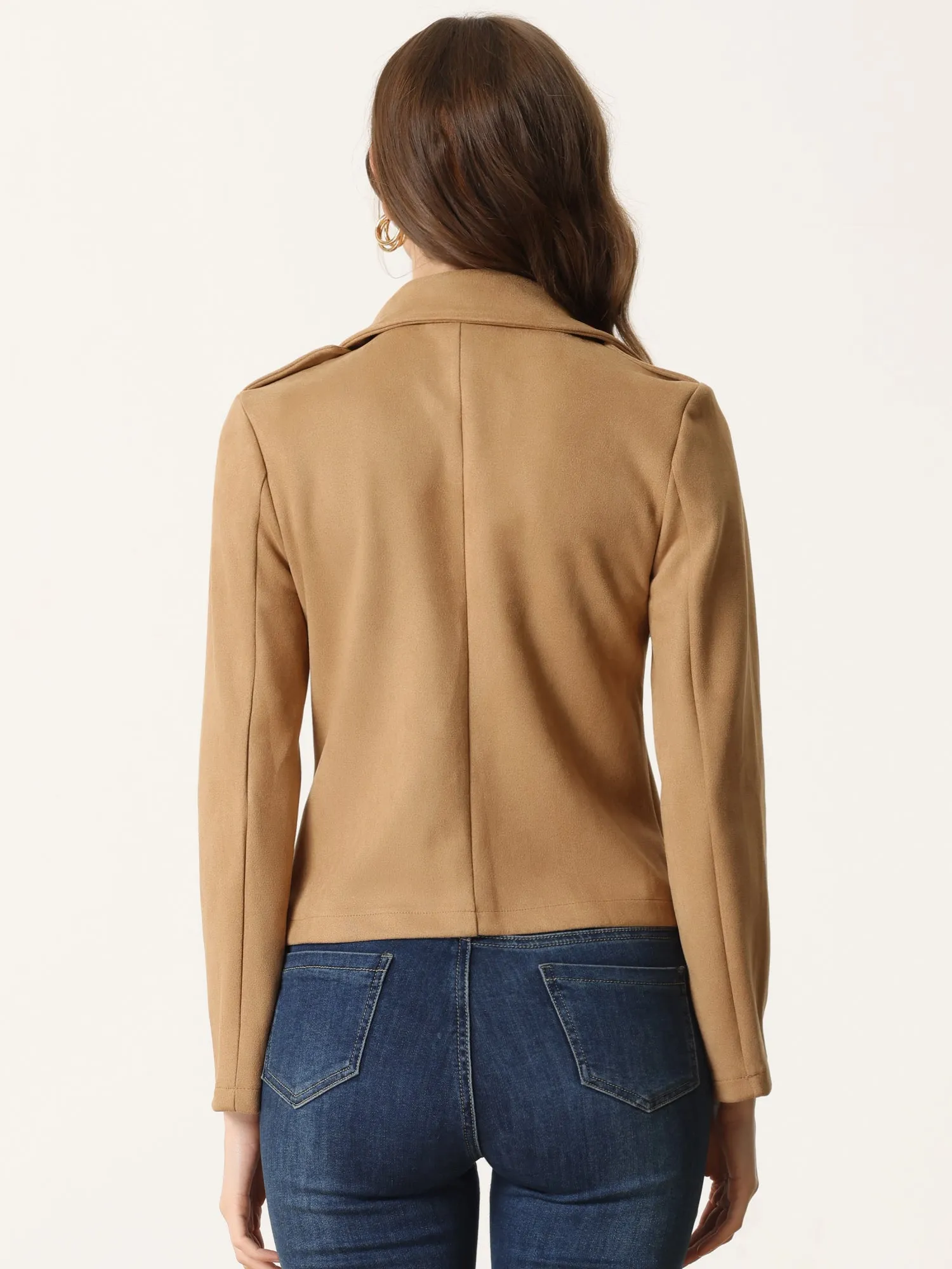 Faux Suede Long Sleeve Lapel Collar Moto Biker Jacket sold by Allegra K product image thumbnail 4