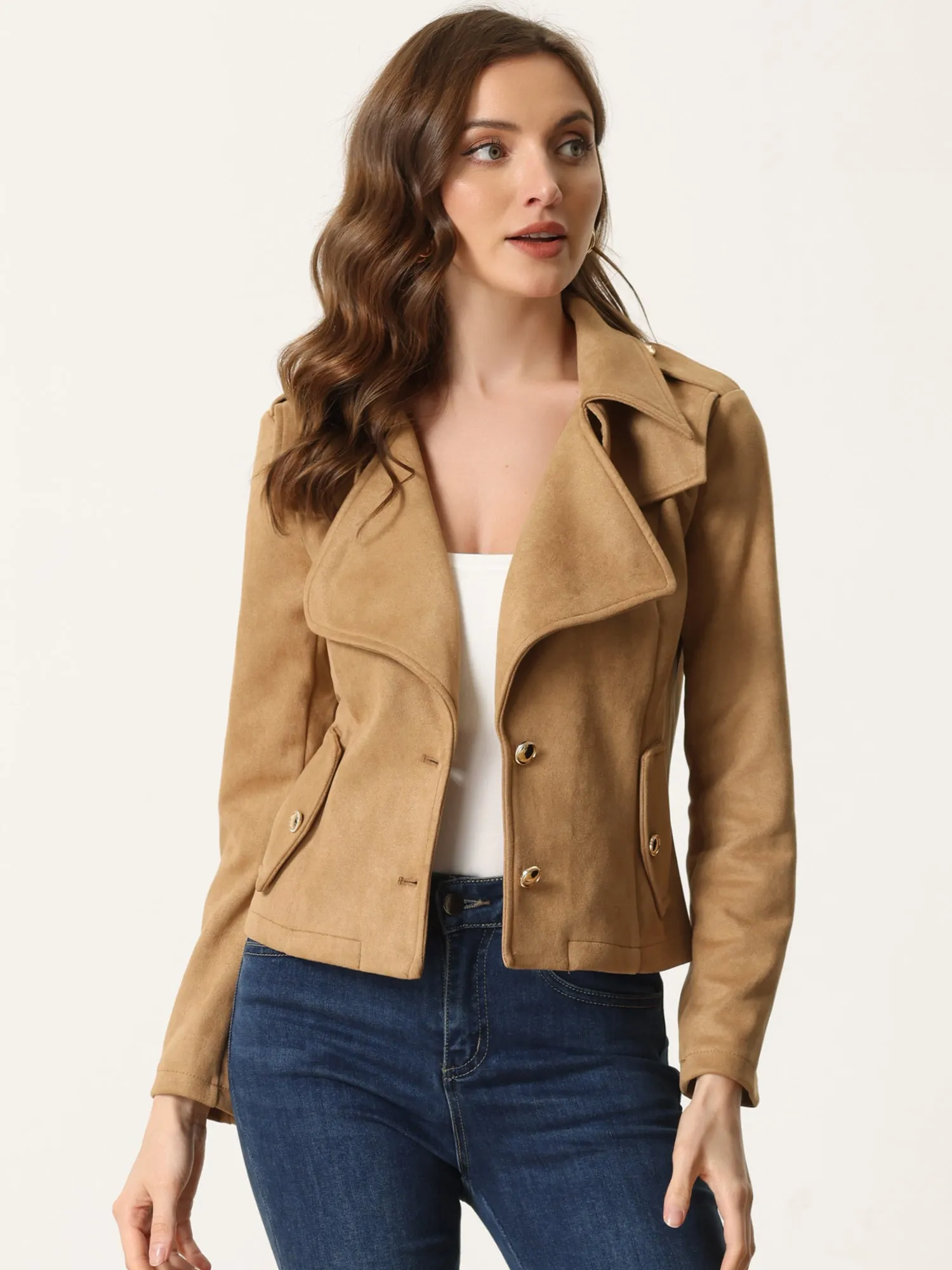 Faux Suede Long Sleeve Lapel Collar Moto Biker Jacket sold by Allegra K product image thumbnail 3