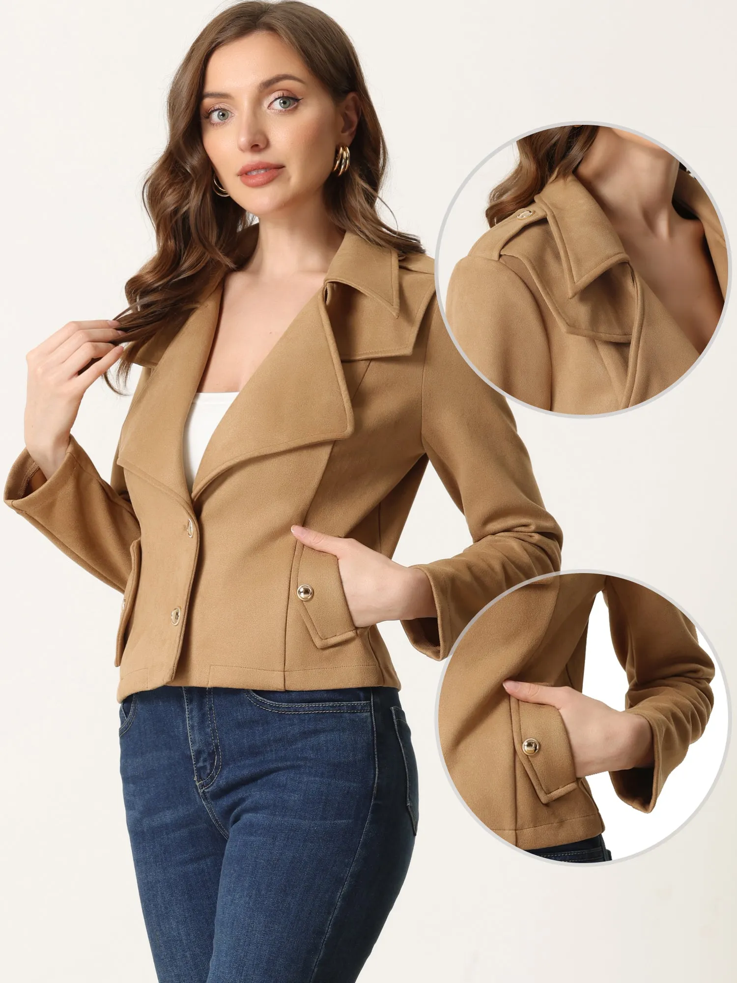 Faux Suede Long Sleeve Lapel Collar Moto Biker Jacket sold by Allegra K product image thumbnail 2