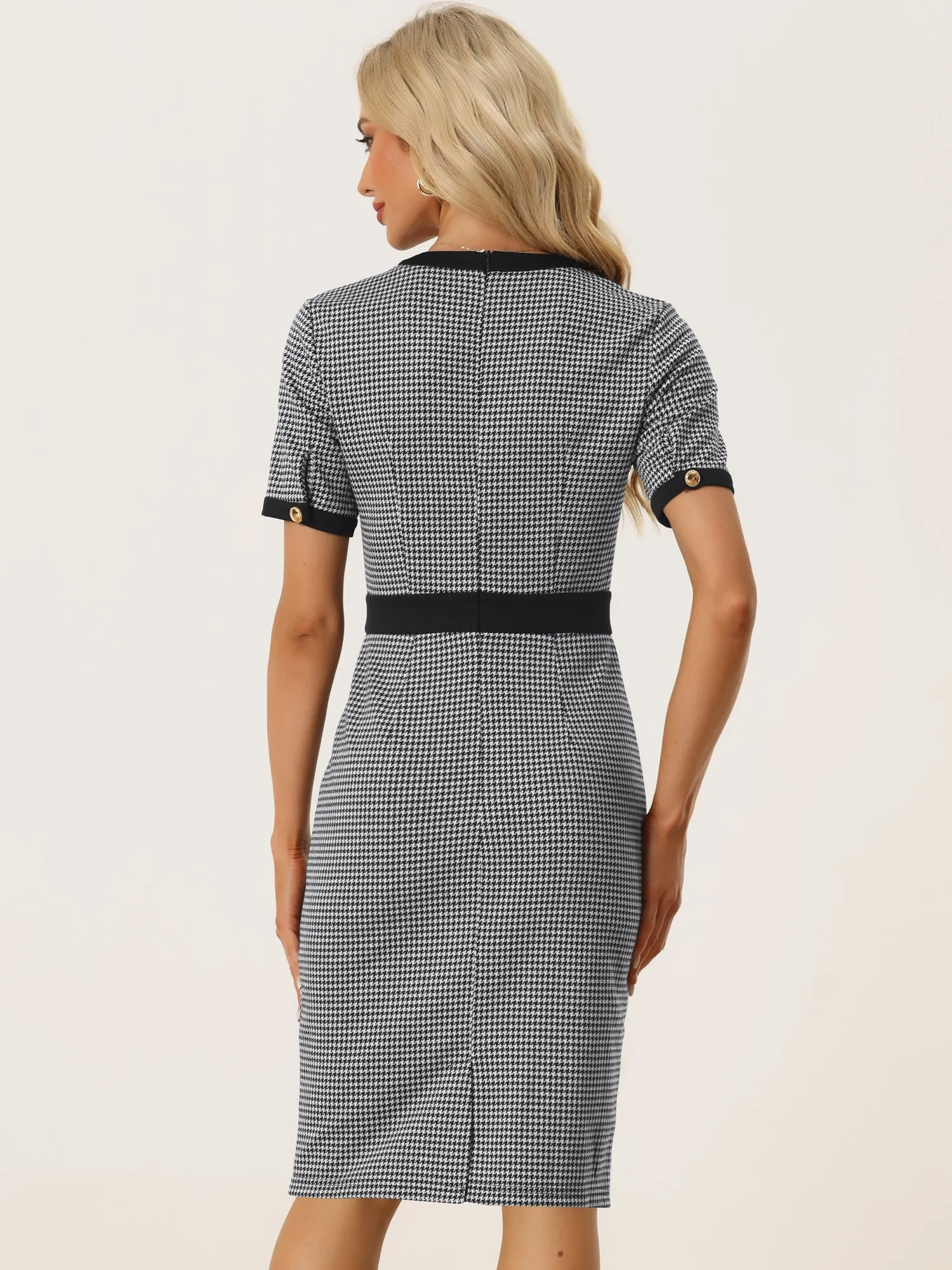 Plaid Houndstooth Short Sleeve Contrast Bodycon Dress sold by Allegra K product image thumbnail 2