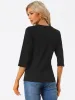 Classic V Neck Long Sleeve Solid Color Knit Polo Shirt sold by Allegra K