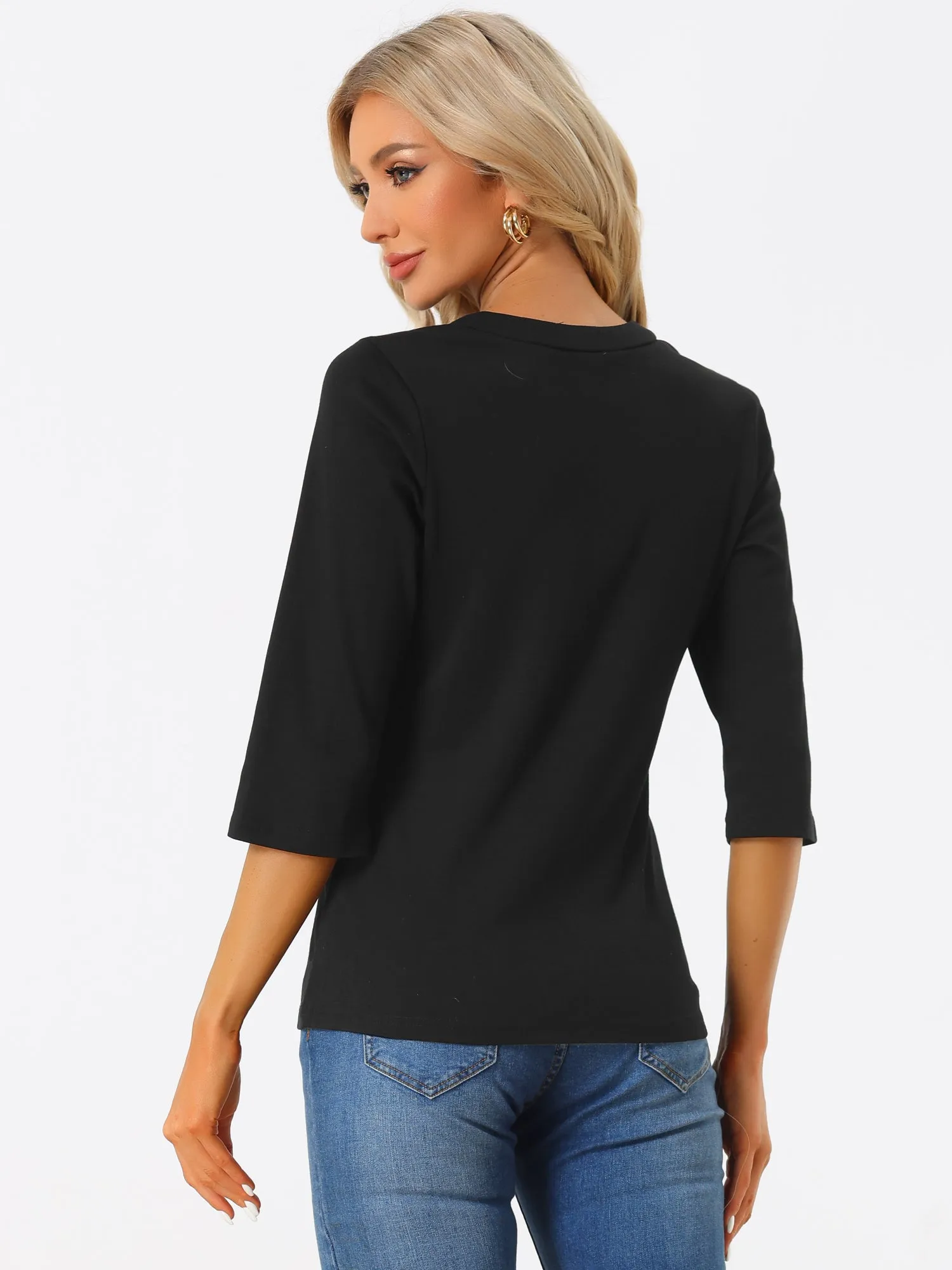 Classic V Neck Long Sleeve Solid Color Knit Polo Shirt sold by Allegra K product image thumbnail 4