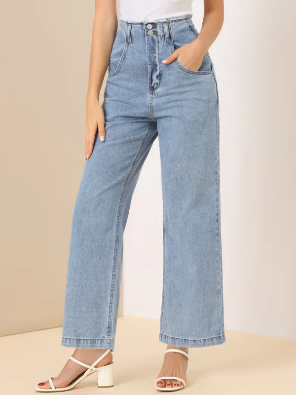 High Waist Cotton Trim Long Wide Leg Jeans Denim Pants sold by Allegra K