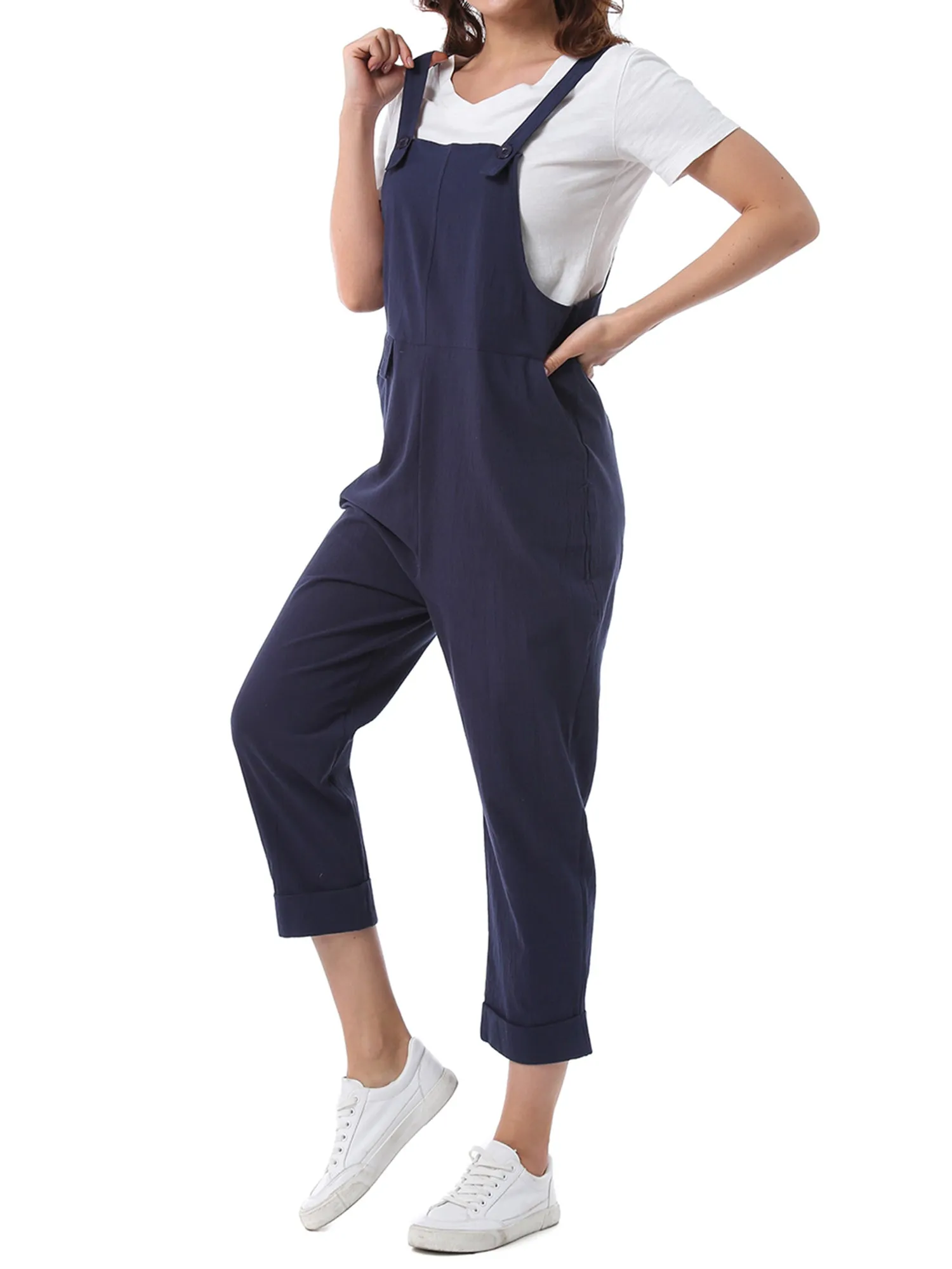 Summer Cotton Pockets Casual Sleeveless Baggy Loose Jumpsuits sold by Allegra K product image thumbnail 3