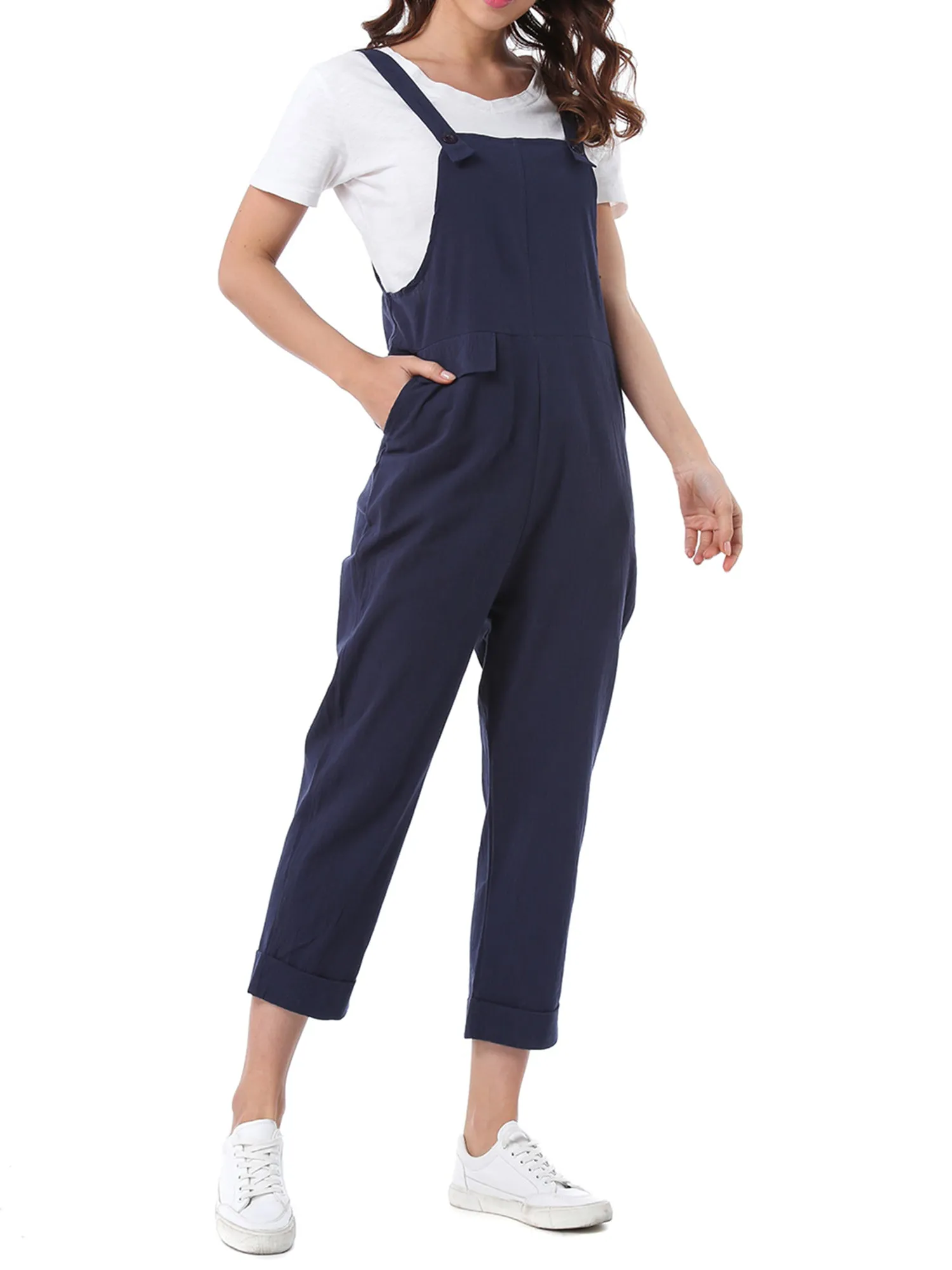 Summer Cotton Pockets Casual Sleeveless Baggy Loose Jumpsuits sold by Allegra K