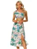 Summer Floral Printed Crop Tube Tops Split Long Skirt 2 Piece Set sold by Allegra K