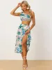 Summer Floral Printed Crop Tube Tops Split Long Skirt 2 Piece Set sold by Allegra K