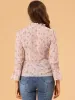 Chiffon Smocked Sleeve Ruffle V Neck Floral Blouse Top sold by Allegra K